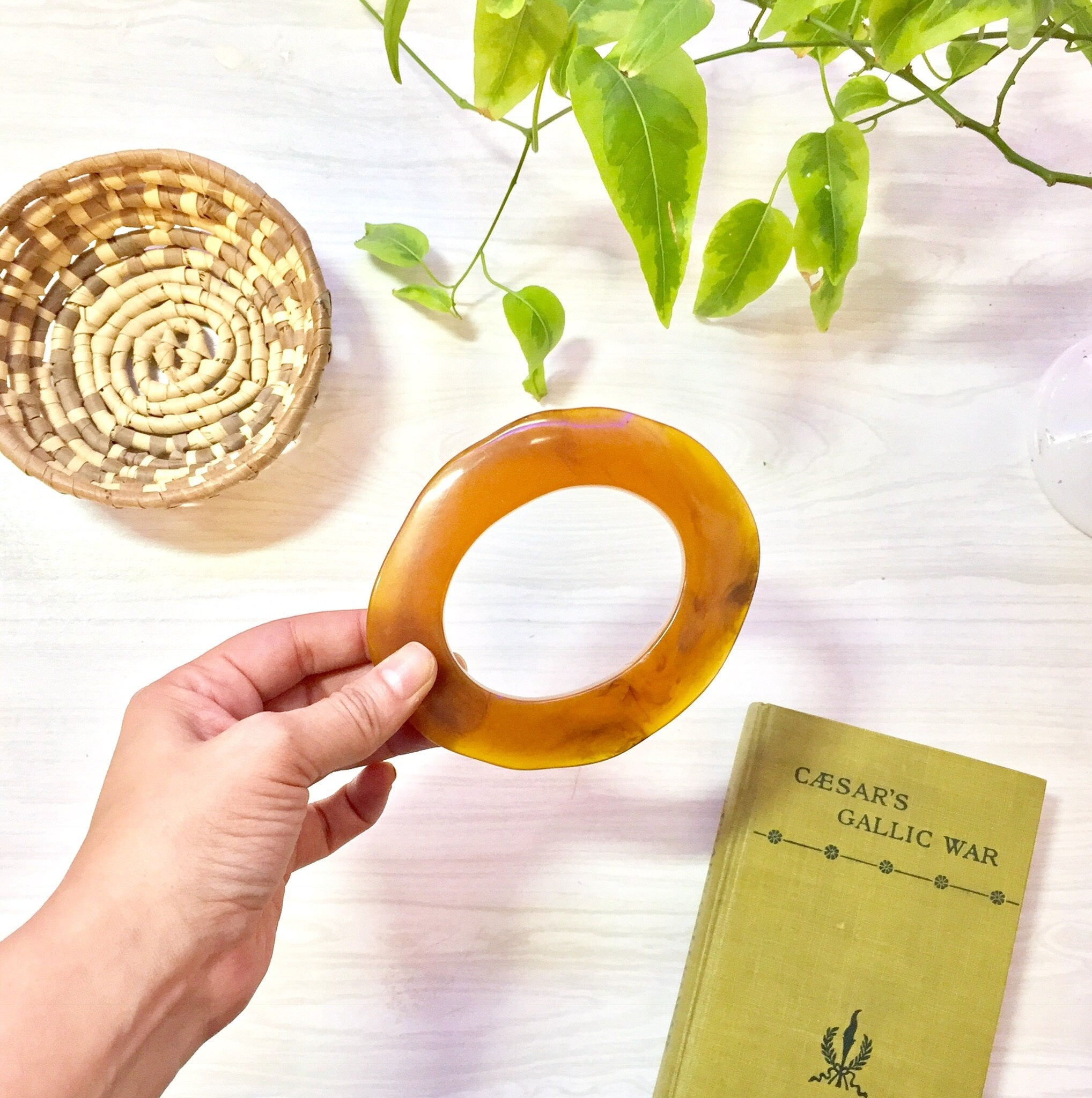 Orange Bakelite Bangle Bracelet | Orange with Brown Swirl Bakelite | Flat Bakelite Bracelet | Bangle | Vintage Bakelite | Jewelry | Gift