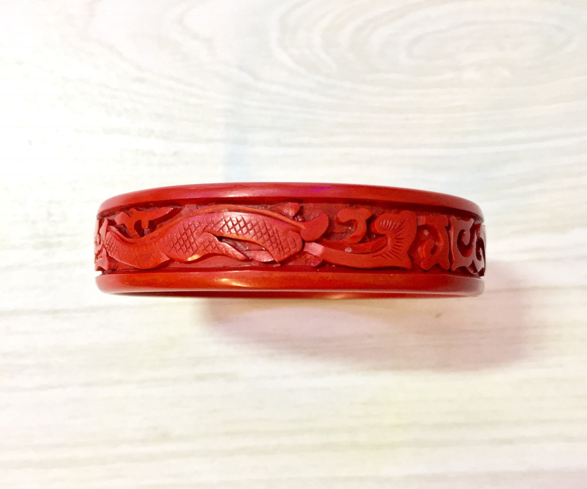 Carved Red Cinnabar Bangle Bracelet | Asian Carved Cinnabar | Vintage Jewelry | Cinnabar | Carved Bracelet | Carved Dragon Bracelet | Gift