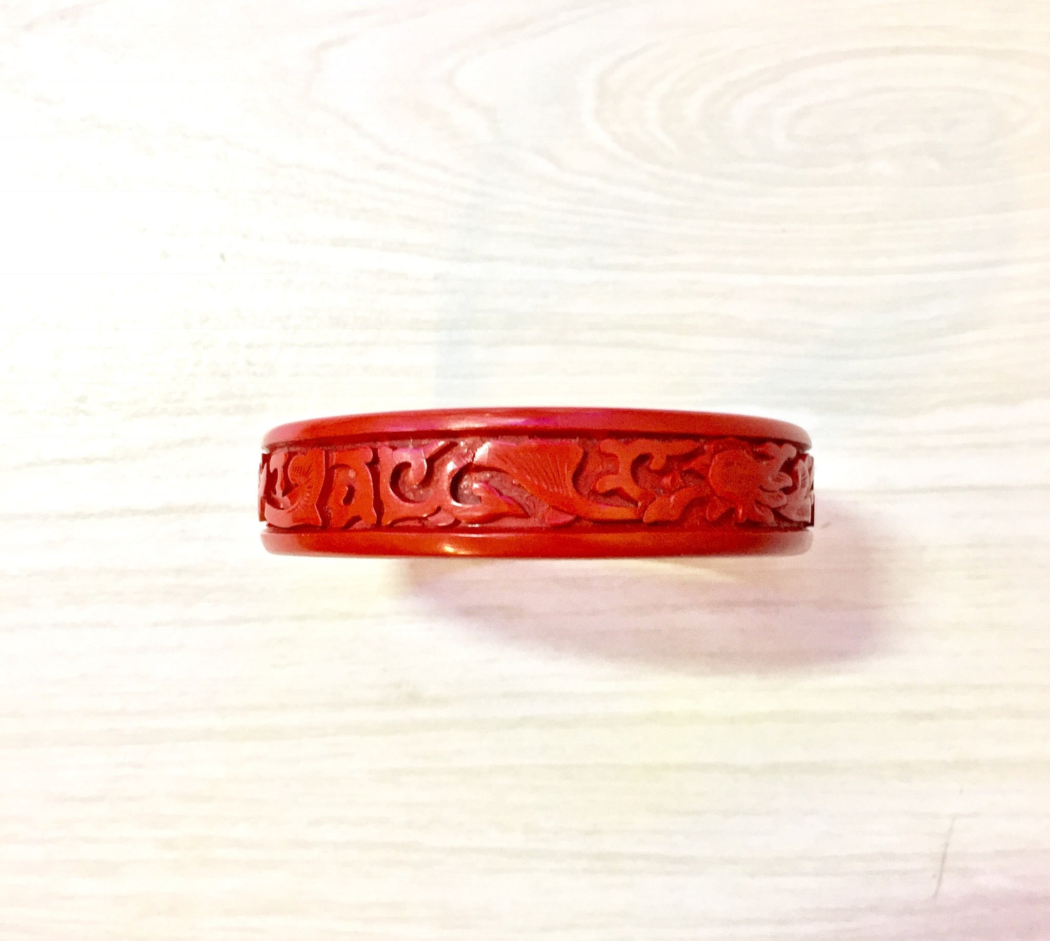 Carved Red Cinnabar Bangle Bracelet | Asian Carved Cinnabar | Vintage Jewelry | Cinnabar | Carved Bracelet | Carved Dragon Bracelet | Gift