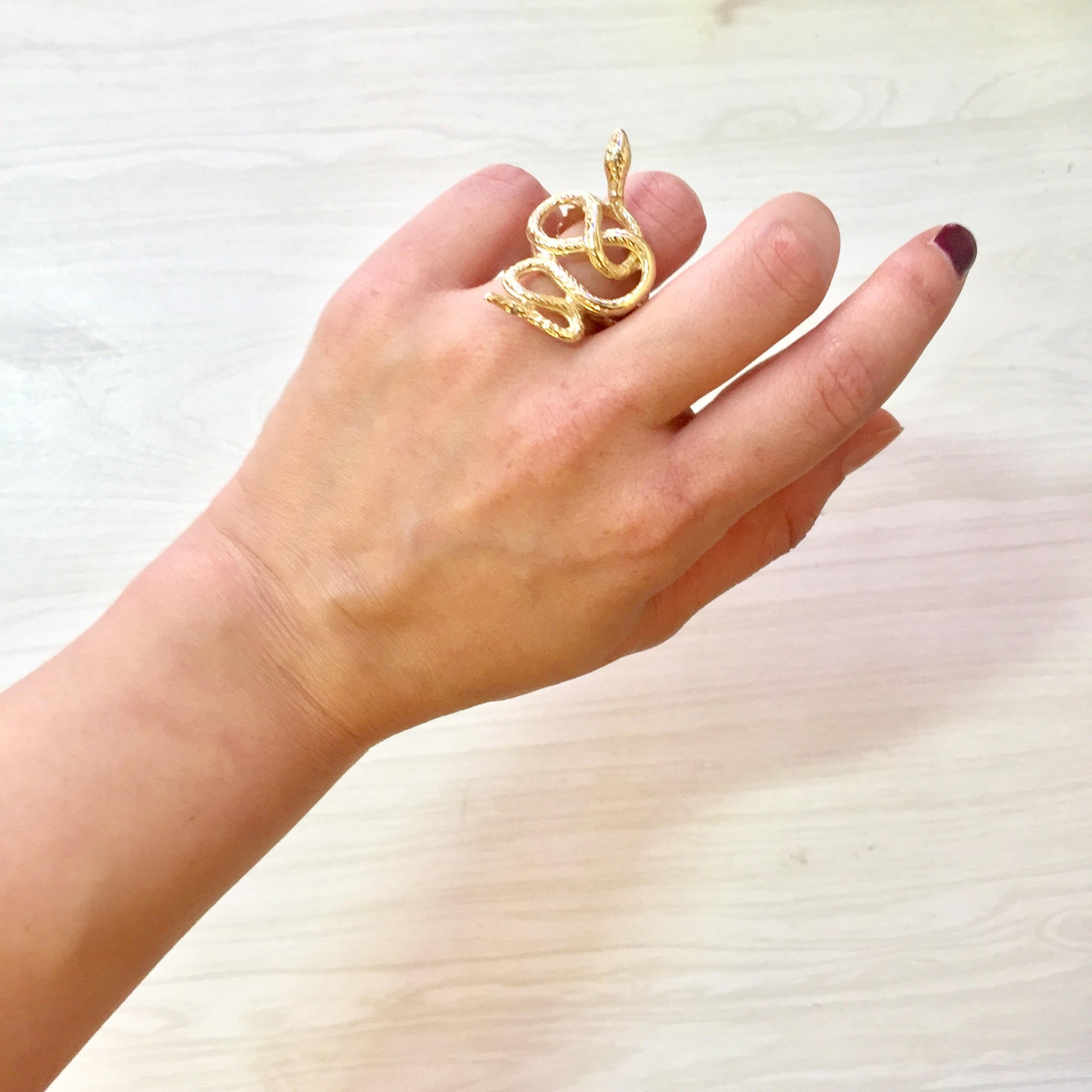 Gold Snake Ring | 14 Karat Yellow Gold | 14K | Serpent Ring | Coiled Snake Ring | Bohemian Statement Jewelry | Vintage Jewelry |Gift For Her