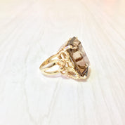 14 Karat Yellow Gold Smoky Quartz Ring | Emerald Cut Smoky Quartz | Statement Jewelry | Cocktail Ring | Yellow Gold | 14K | Size 7 US | Gift