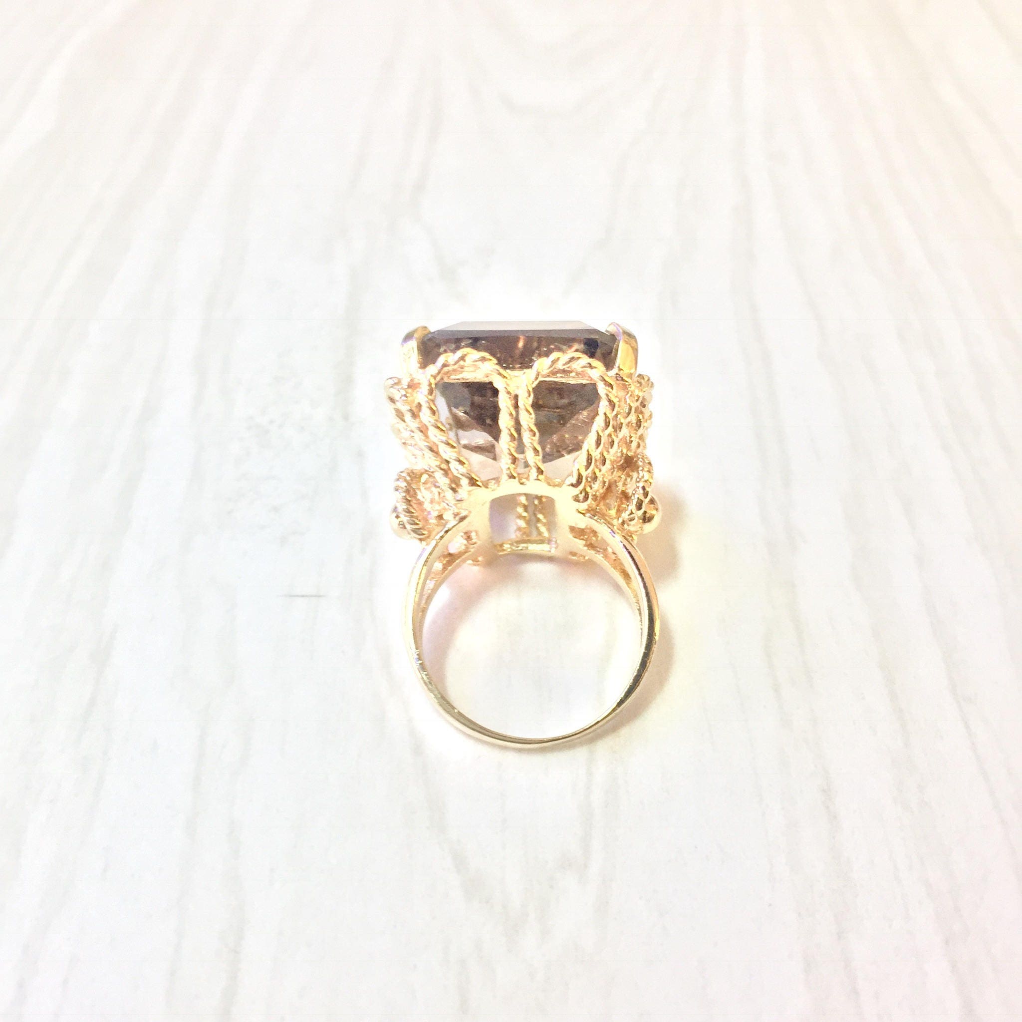 14 Karat Yellow Gold Smoky Quartz Ring | Emerald Cut Smoky Quartz | Statement Jewelry | Cocktail Ring | Yellow Gold | 14K | Size 7 US | Gift