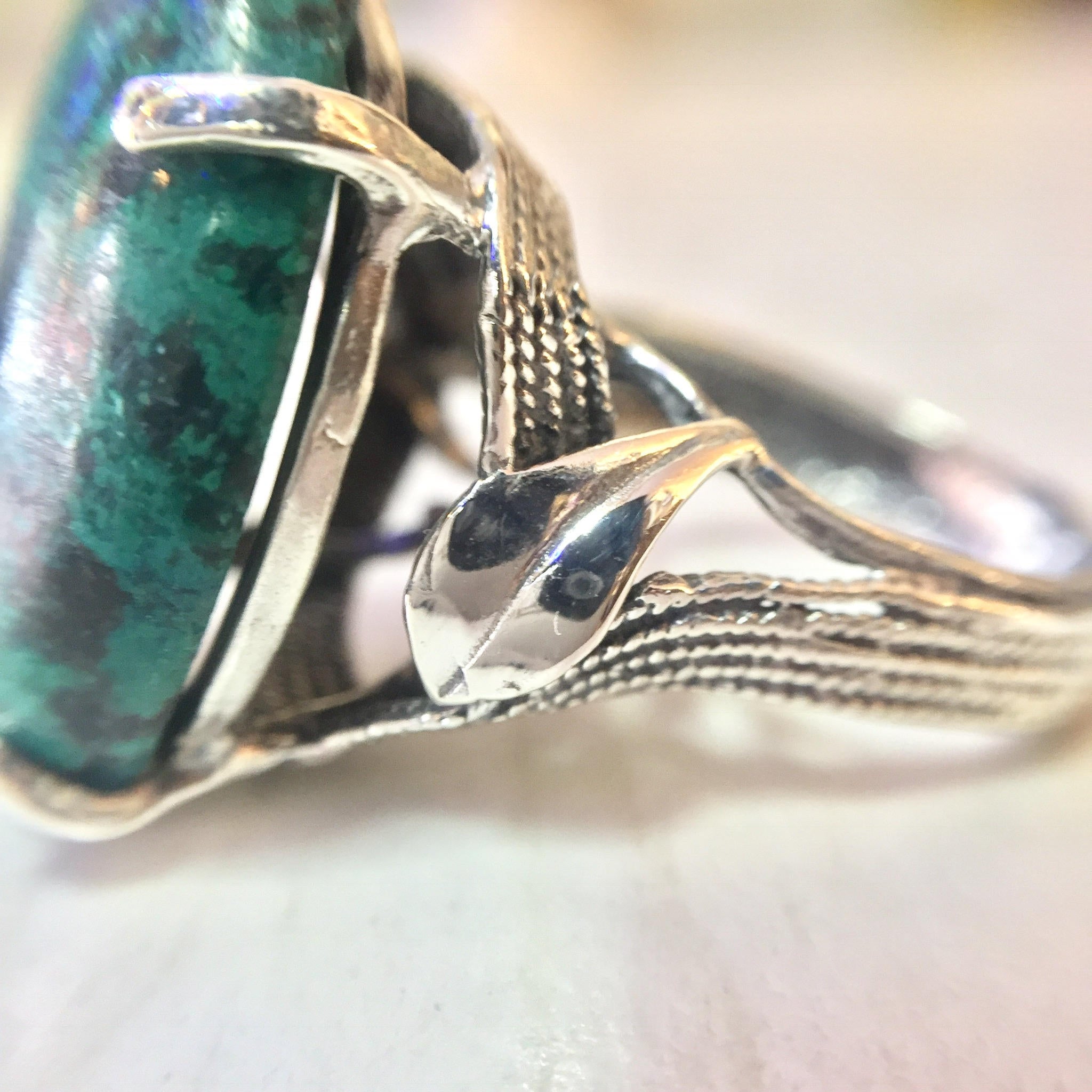 Vintage Sterling Ring | Chrysocolla Ring | Vintage Jewelry | Sterling Silver Ring | Blue | Green | Black | Natural Stone | Valentines Day