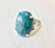 Vintage Sterling Ring | Chrysocolla Ring | Vintage Jewelry | Sterling Silver Ring | Blue | Green | Black | Natural Stone | Valentines Day