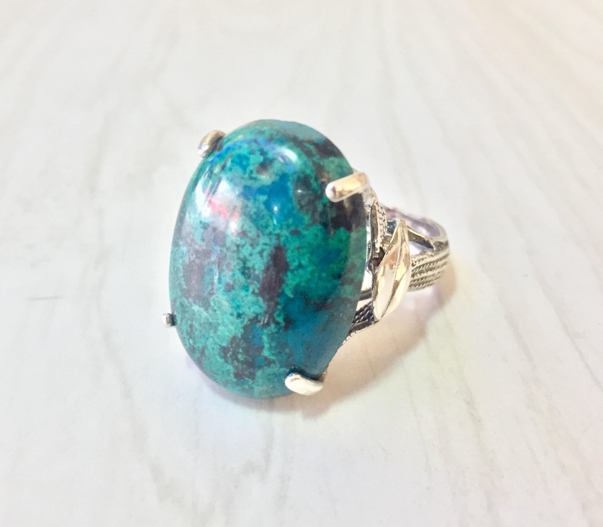 Vintage Sterling Ring | Chrysocolla Ring | Vintage Jewelry | Sterling Silver Ring | Blue | Green | Black | Natural Stone | Valentines Day