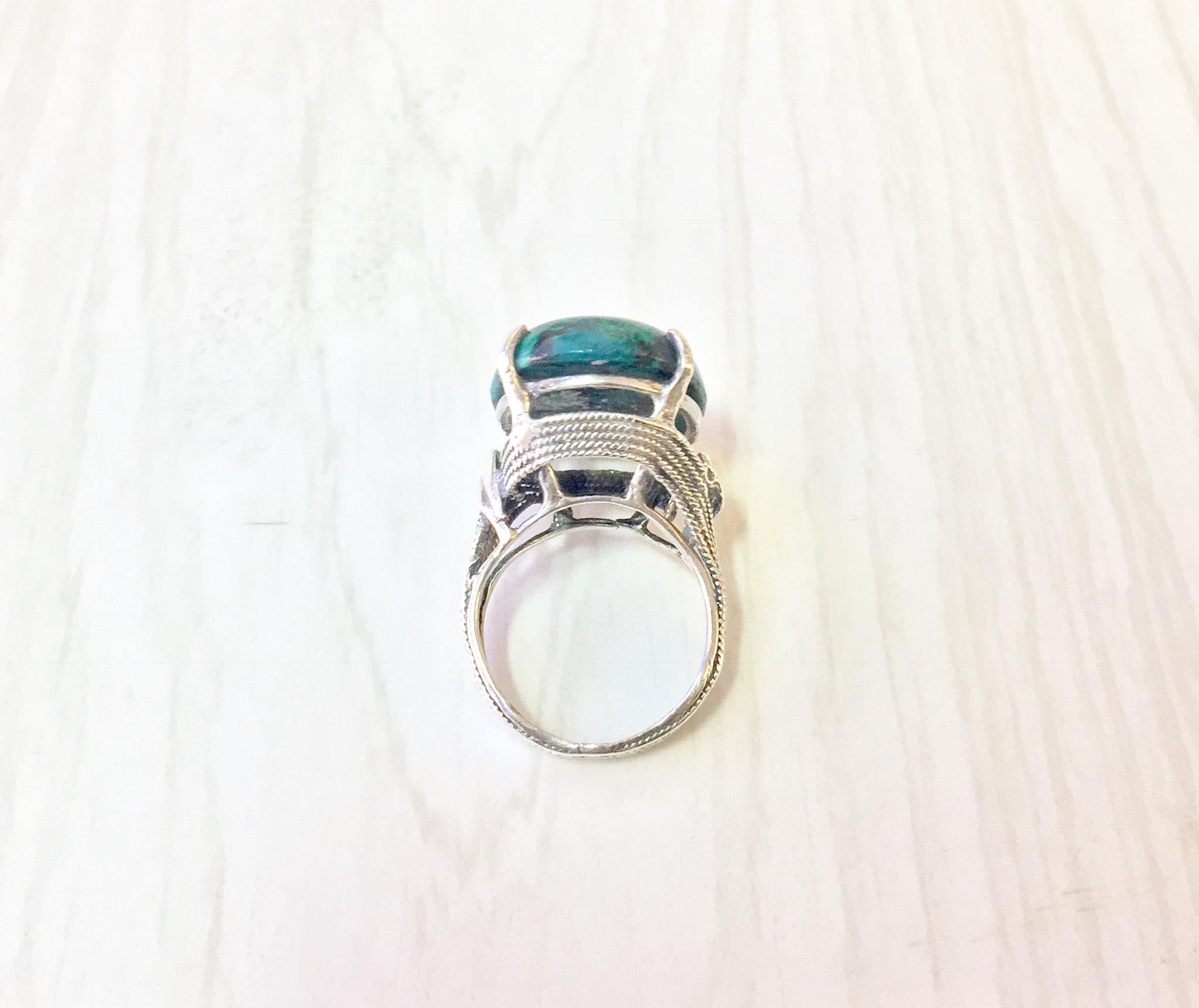 Vintage Sterling Ring | Chrysocolla Ring | Vintage Jewelry | Sterling Silver Ring | Blue | Green | Black | Natural Stone | Valentines Day