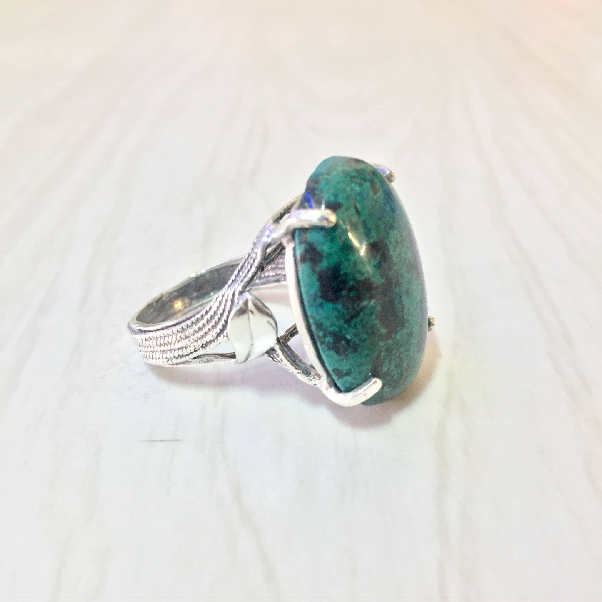 Vintage Sterling Ring | Chrysocolla Ring | Vintage Jewelry | Sterling Silver Ring | Blue | Green | Black | Natural Stone | Valentines Day