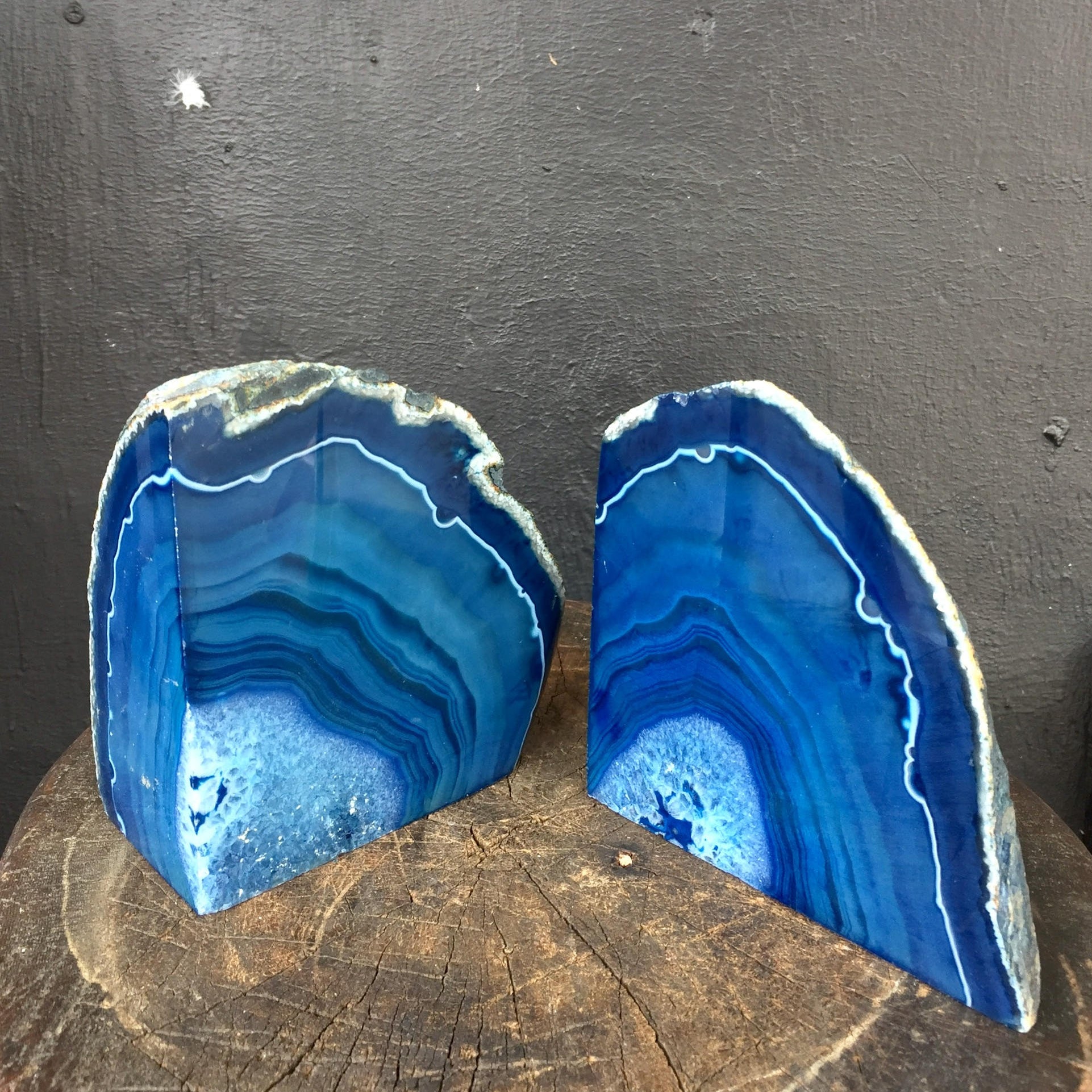 Geode Bookends | Geodes | Blue Agate Geodes | Blue Agate | Books | Book Ends | Vintage Book Ends | Blue Agate | Natural Stone Book Ends