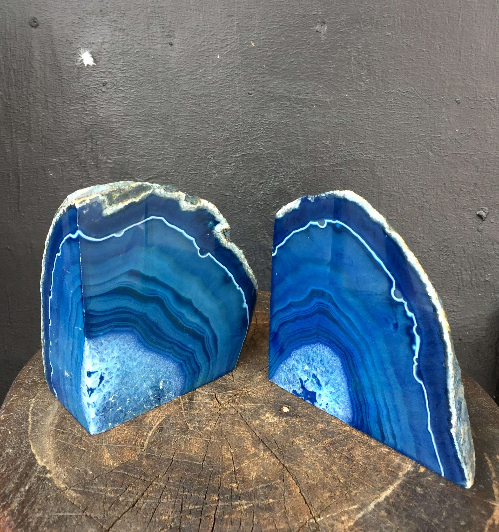 Geode Bookends | Geodes | Blue Agate Geodes | Blue Agate | Books | Book Ends | Vintage Book Ends | Blue Agate | Natural Stone Book Ends