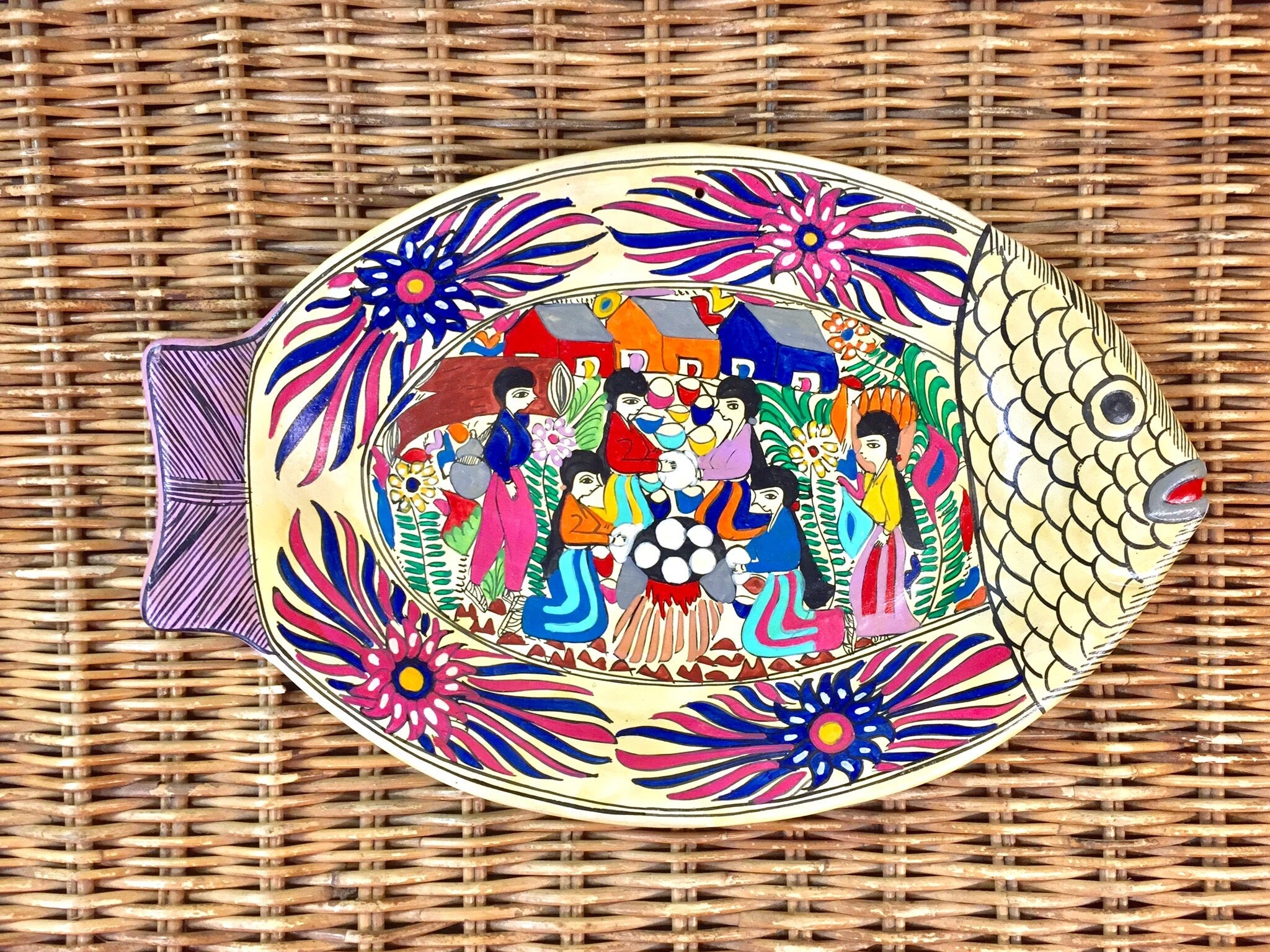 Fish Tray | Fish Platter | Colorful Serving Platter | Ethnic Serving Platter | Wall Decor | Vintage Wall Decor | Fish Decor