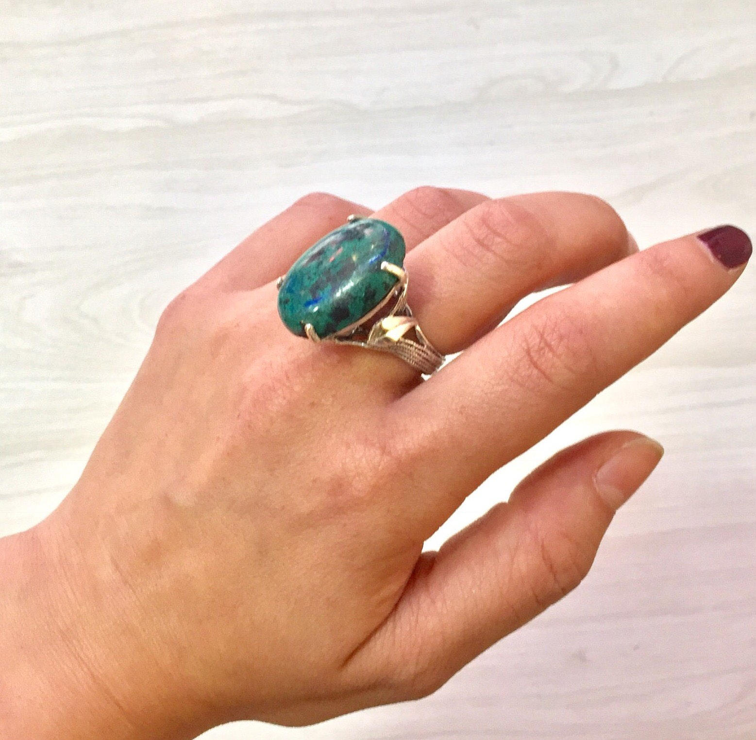 Vintage Sterling Ring | Chrysocolla Ring | Vintage Jewelry | Sterling Silver Ring | Blue | Green | Black | Natural Stone | Valentines Day