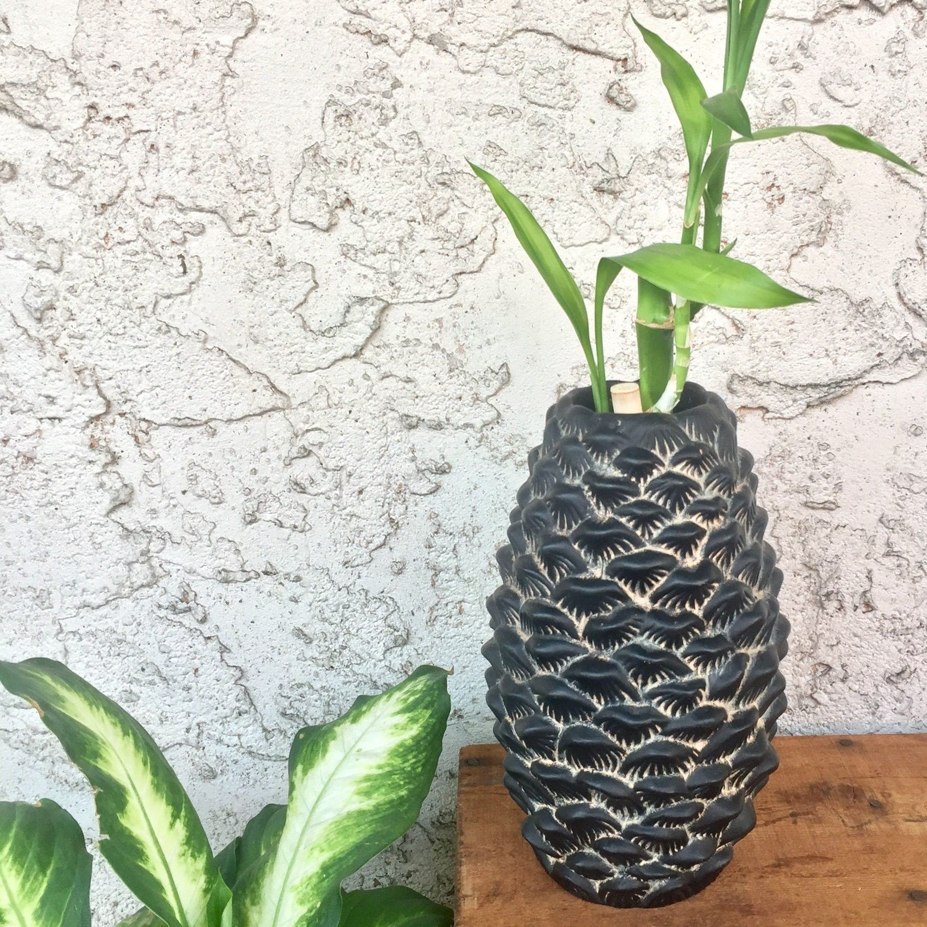 Vintage Vase | Vintage Home Decor | Black Ceramic Vase | Vase | Ceramic Vase | Ceramic | Vintage | Pineapple |