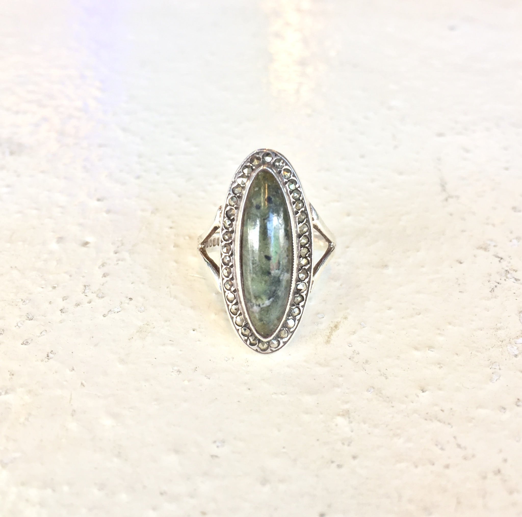 Sterling Jewelry | Sterling Silver | Green Jasper | Green Jasper Stone | Marcasite Jewelry | Vintage Jewlery | Vintage Ring | Sterling Ring