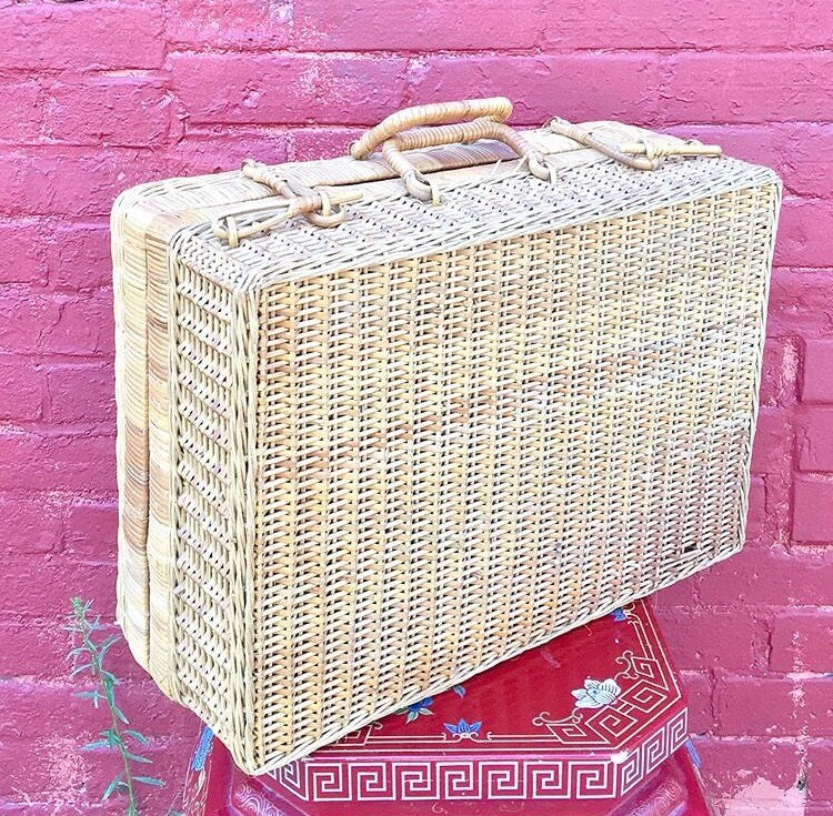 Vintage Wicker Briefcase | Midcentury | 1960's | Picnic Basket | Storage | Rattan | Rustic | Craft | Boho mcm | wicker luggage | travel |