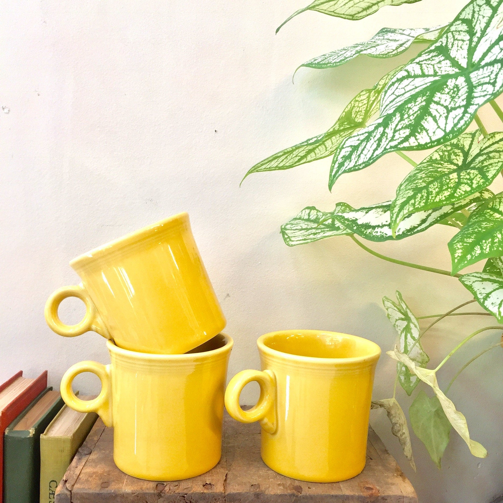 Set Of Three Fiesta Mugs | Tom and Jerry Yellow Fiesta Mugs | Fiestaware | Ring Handle Mug | HLC Fiesta Mug | Yellow Mug | Homer Laughlin |