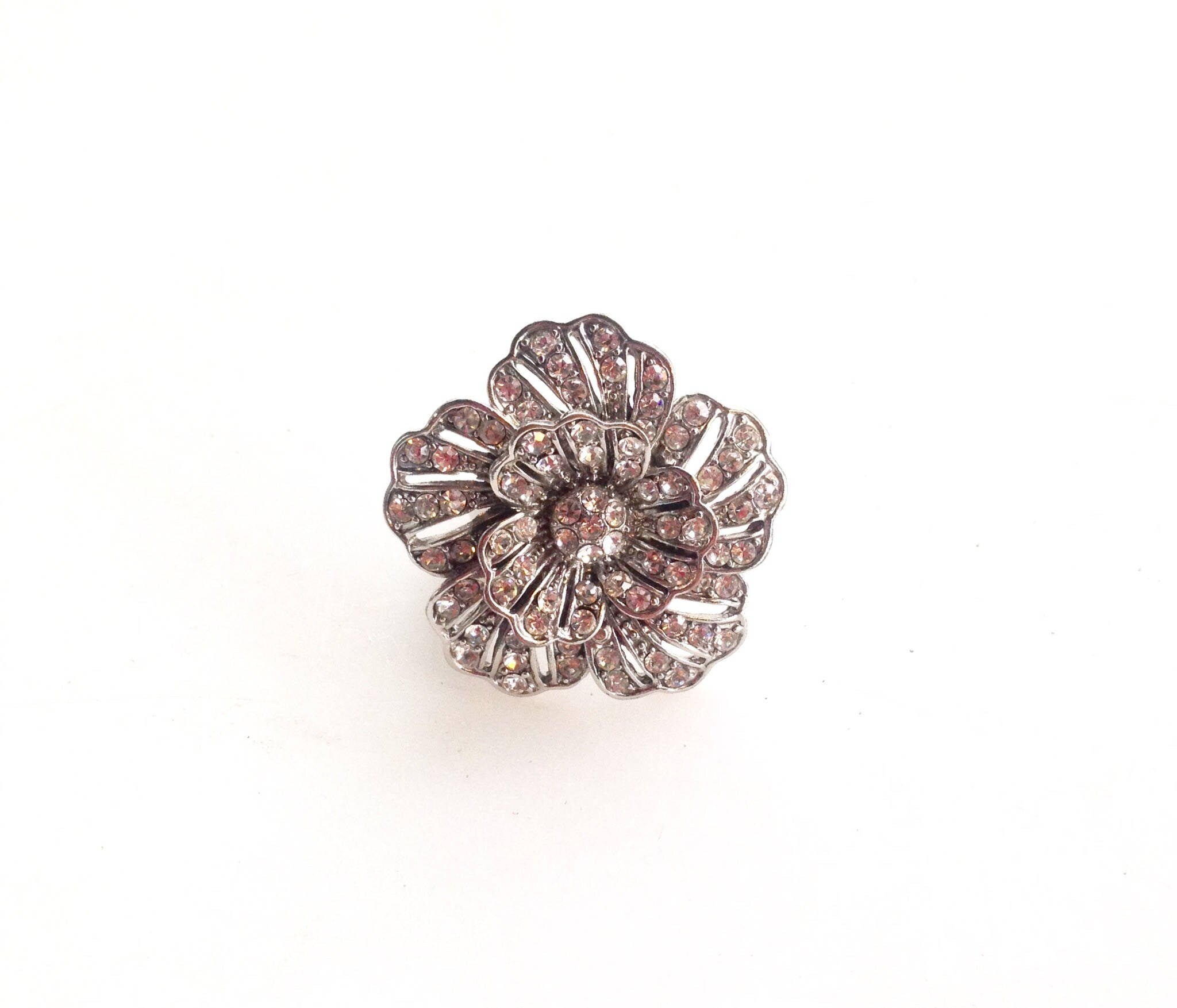Large Silver Tone Crystal Flower Ring | Large Floral Jewlery | Decorative Jewel | Gem Stone Ring | Vintage Jewelry | cocktail ring | retro