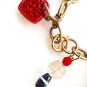 Vintage Charm Bracelet | Brass Charm Bracelet | Cinnabar Charm | Black and Red | Link Bracelet | Asian Charm Bracelet | Vintage Jewelry |