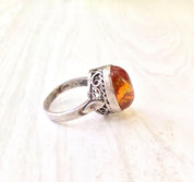 Sterling Silver and Amber Ring with Filagree Setting | Amber Jewelry | Vintage Ring | Statement Ring | Vintage Jewelry | Filagree Jewelry