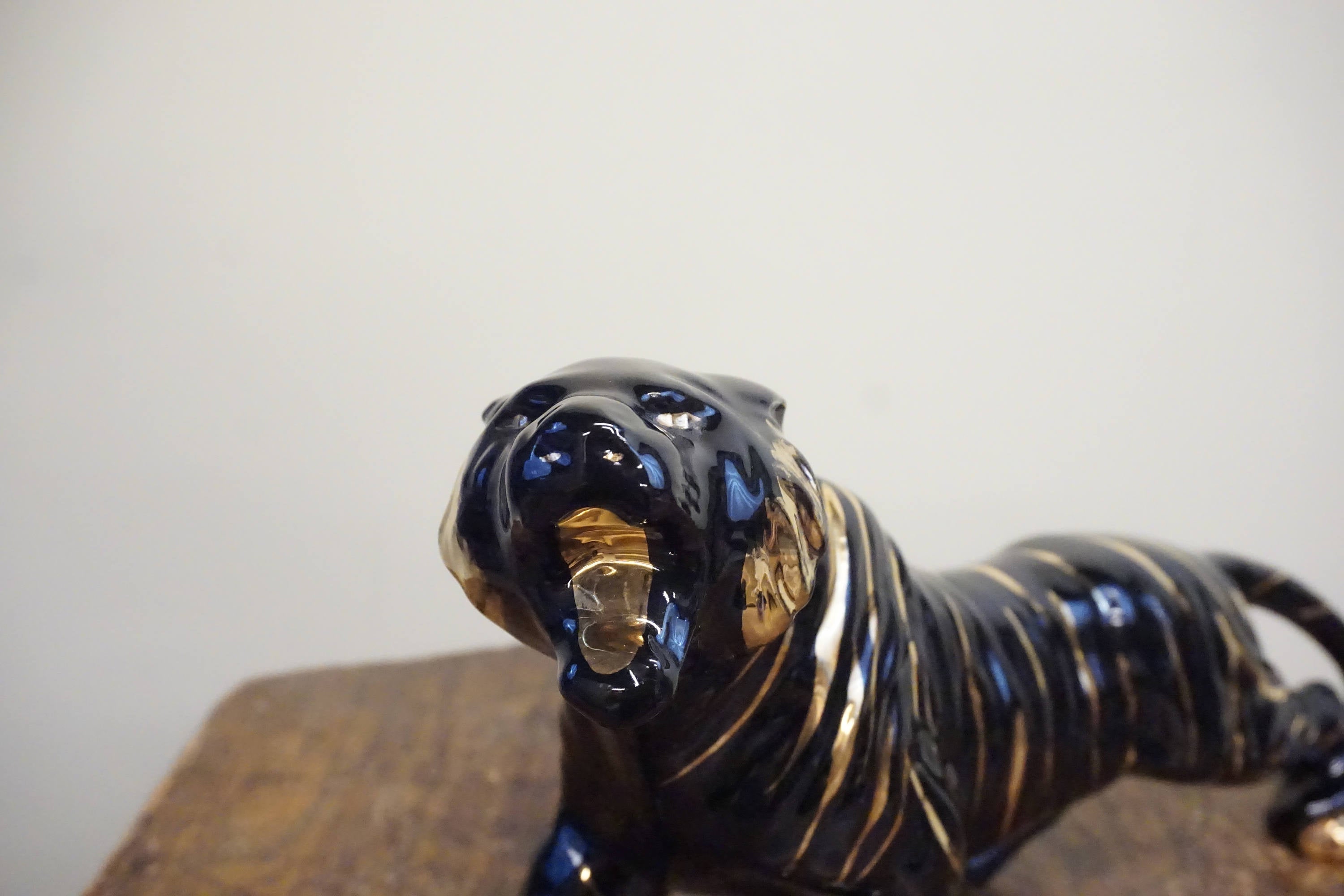 Ceramic tiger | vintage | retro | black and gold | home decor | 1950s| mcm | mid century| Vintage tiger | tiger statue | tiger figure |