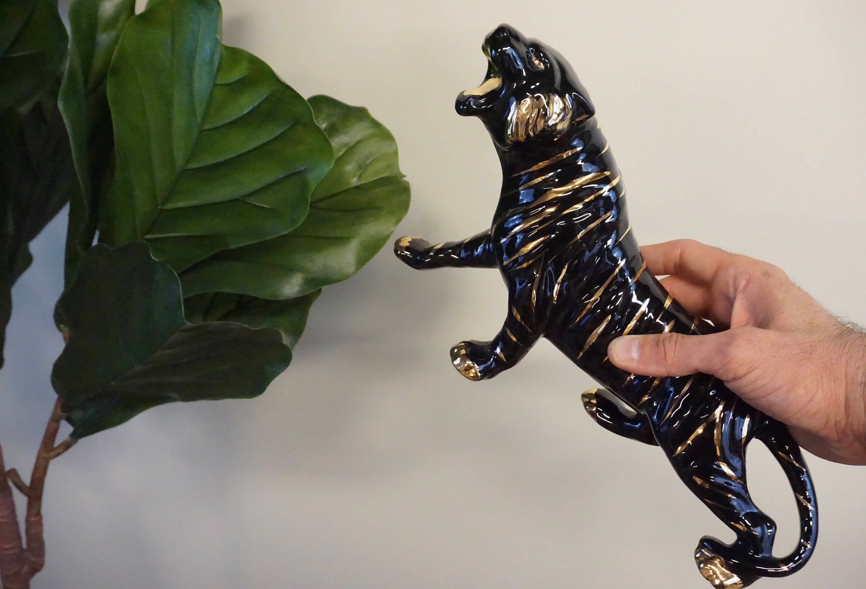 Ceramic tiger | vintage | retro | black and gold | home decor | 1950s| mcm | mid century| Vintage tiger | tiger statue | tiger figure |