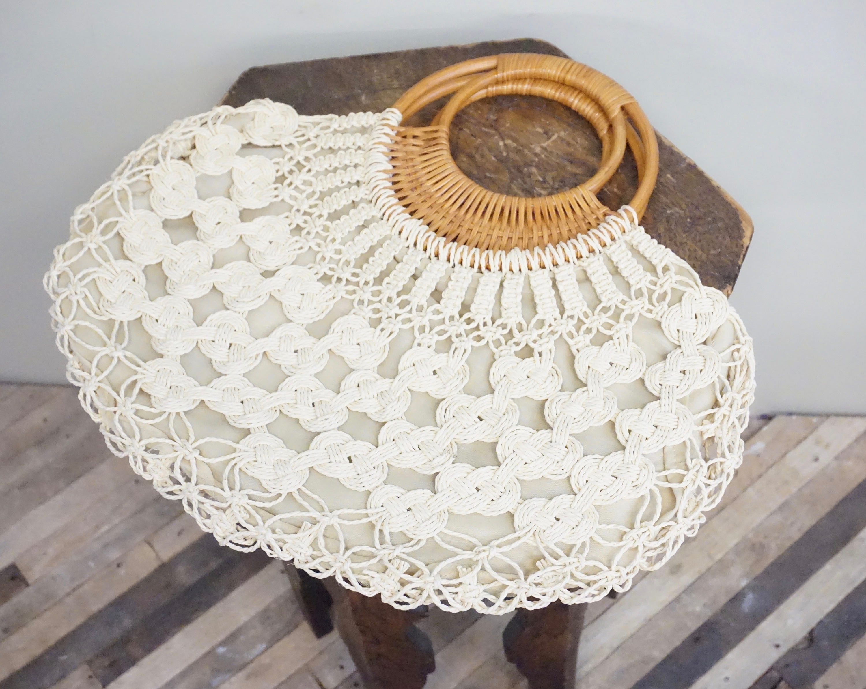 Vintage purse | woven purse | Macrame bag | Bamboo| mcm| white bag| retro purse | Macrame purse | gift for her | handbag | purse | white bag