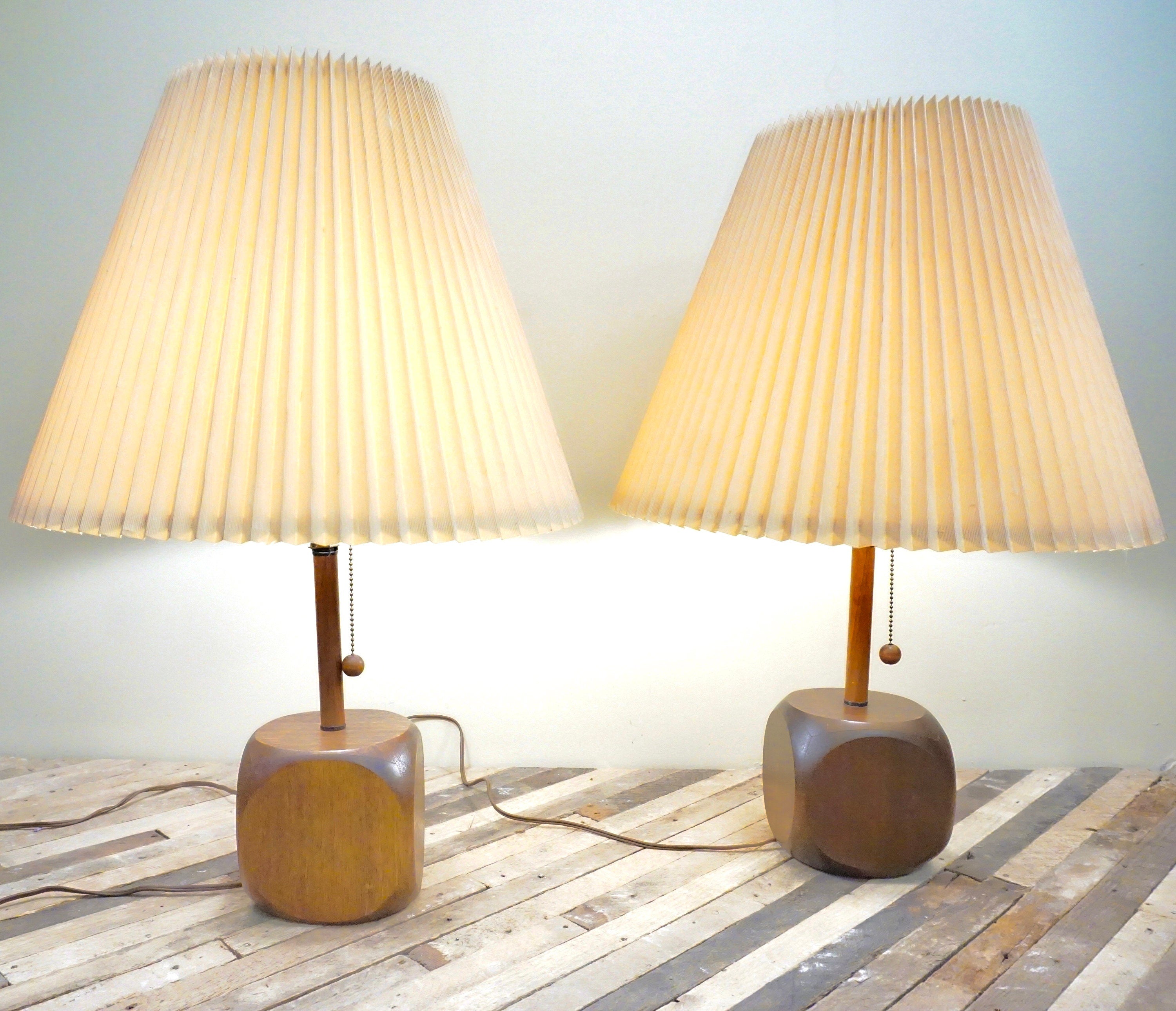 Mid century lamps | set of lamps | mcm lamp | lighting | vintage | wooden lamp | pair of lamps | retro shades | Mid century modern | cube