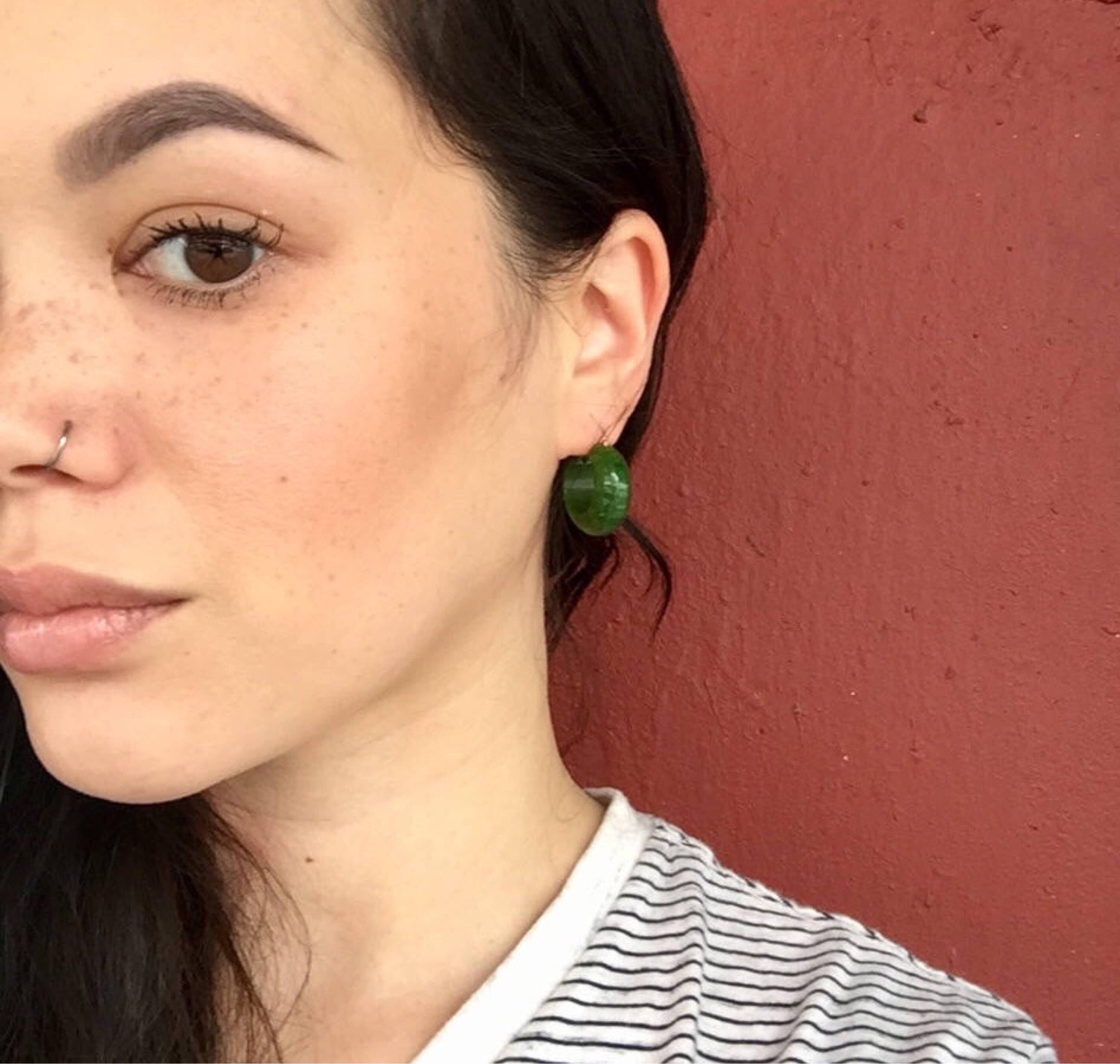 Vintage Green Bakelite Earrings | Creamed Spinach Bakelite | Marbled Apple Swirl | 1950s | Art Deco | Pierced Ears | hoop | Jewelry