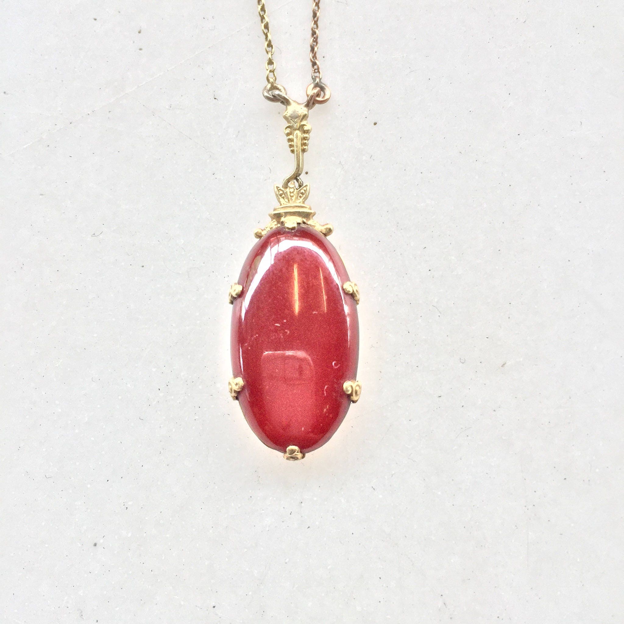 Carnelian Pendant | Gold Necklace | Vintage Jewelry | Gold Bezel | 14K | Orange | Red | stone | gold | antique jewelry | gold and carnelian