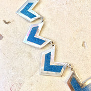 Turquoise and Sterling Silver Necklace | Inlaid Turquoise Necklace | Chevron Pattern Necklace | Statement Jewelry | Gift for Her | Blue |
