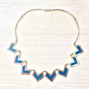 Turquoise and Sterling Silver Necklace | Inlaid Turquoise Necklace | Chevron Pattern Necklace | Statement Jewelry | Gift for Her | Blue |