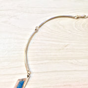 Turquoise and Sterling Silver Necklace | Inlaid Turquoise Necklace | Chevron Pattern Necklace | Statement Jewelry | Gift for Her | Blue |
