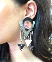 Vintage 80's Clip On Earrings | Big and Chunky Earrings | 80's Style | Moon and Stars Jewelry | Costume Jewelry | Statement Earrings |