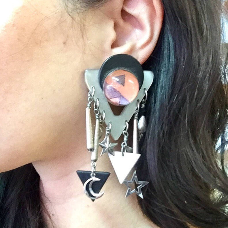 Vintage 80's Clip On Earrings | Big and Chunky Earrings | 80's Style | Moon and Stars Jewelry | Costume Jewelry | Statement Earrings |