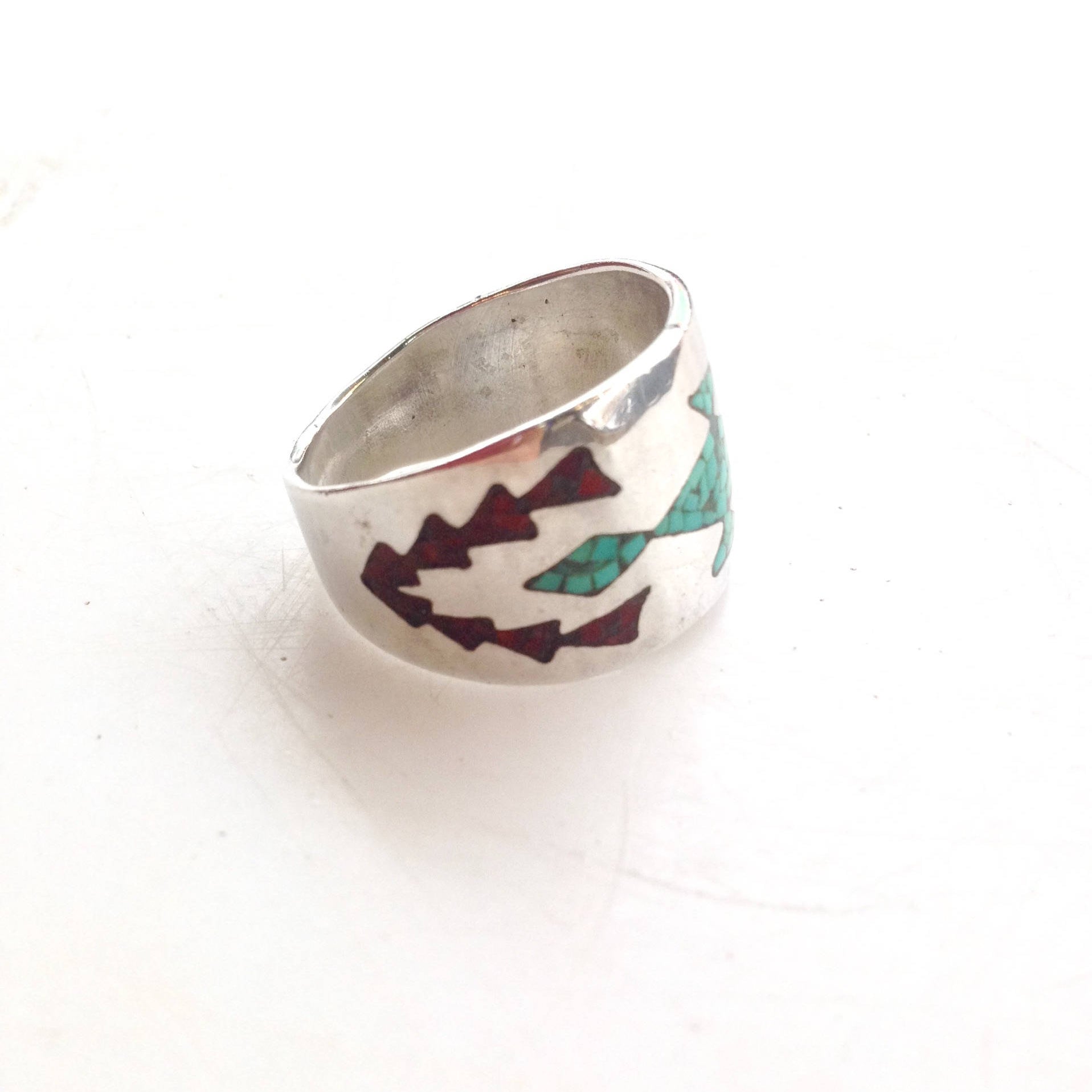 Large Southwestern Ring | Vintage Silver Jewlery | Detailed Stone Ring | Geometric Silver | Vintage Accessories | Silver Turquoise Ring |
