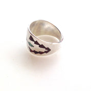 Large Southwestern Ring | Vintage Silver Jewlery | Detailed Stone Ring | Geometric Silver | Vintage Accessories | Silver Turquoise Ring |