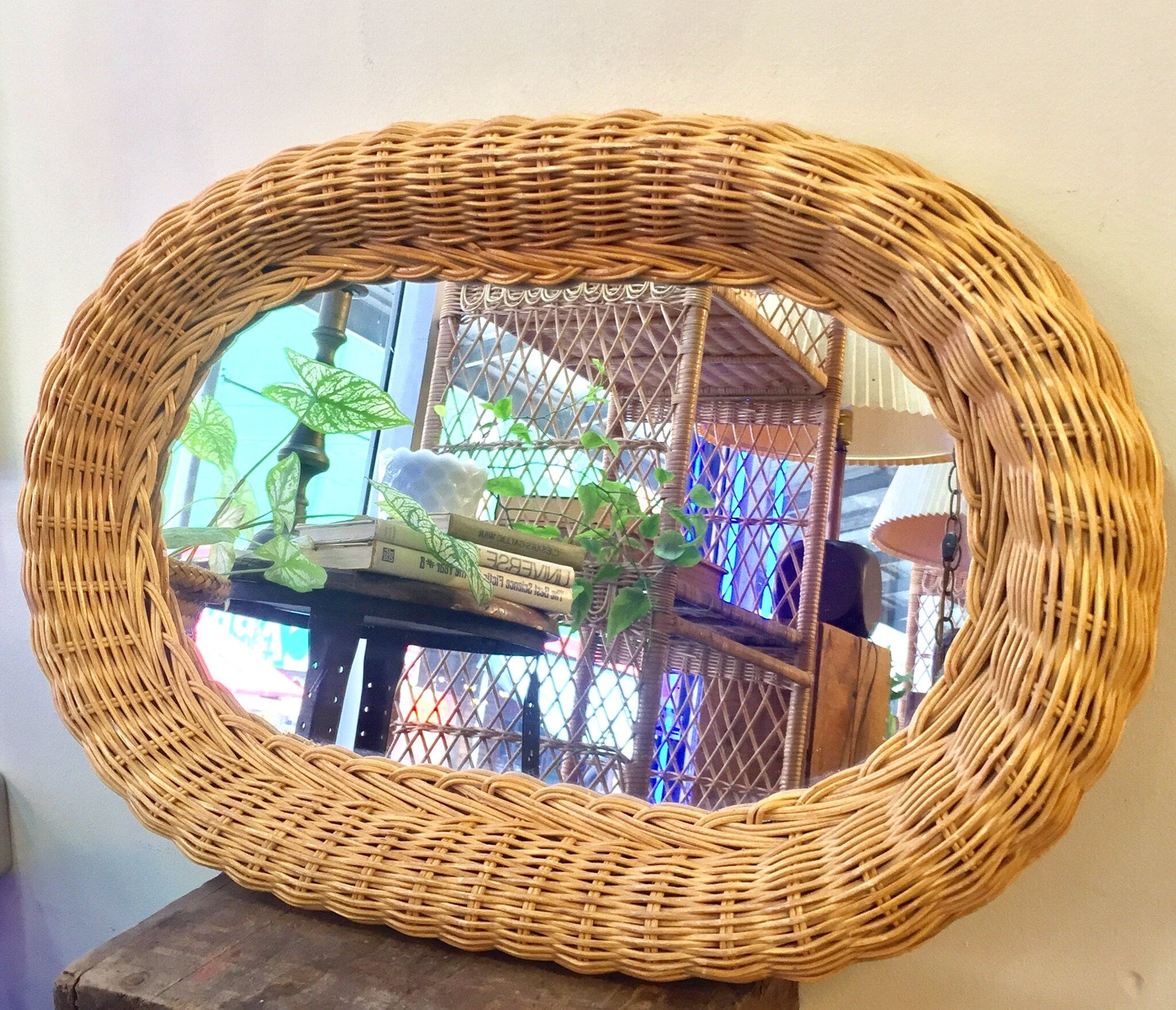 Vintage Wicker Mirror | Rattan Mirror | Oval Shaped Mirror | Bohemian Home | Boho Style | Beach House Decor | Vintage Home Decor | Gift Idea
