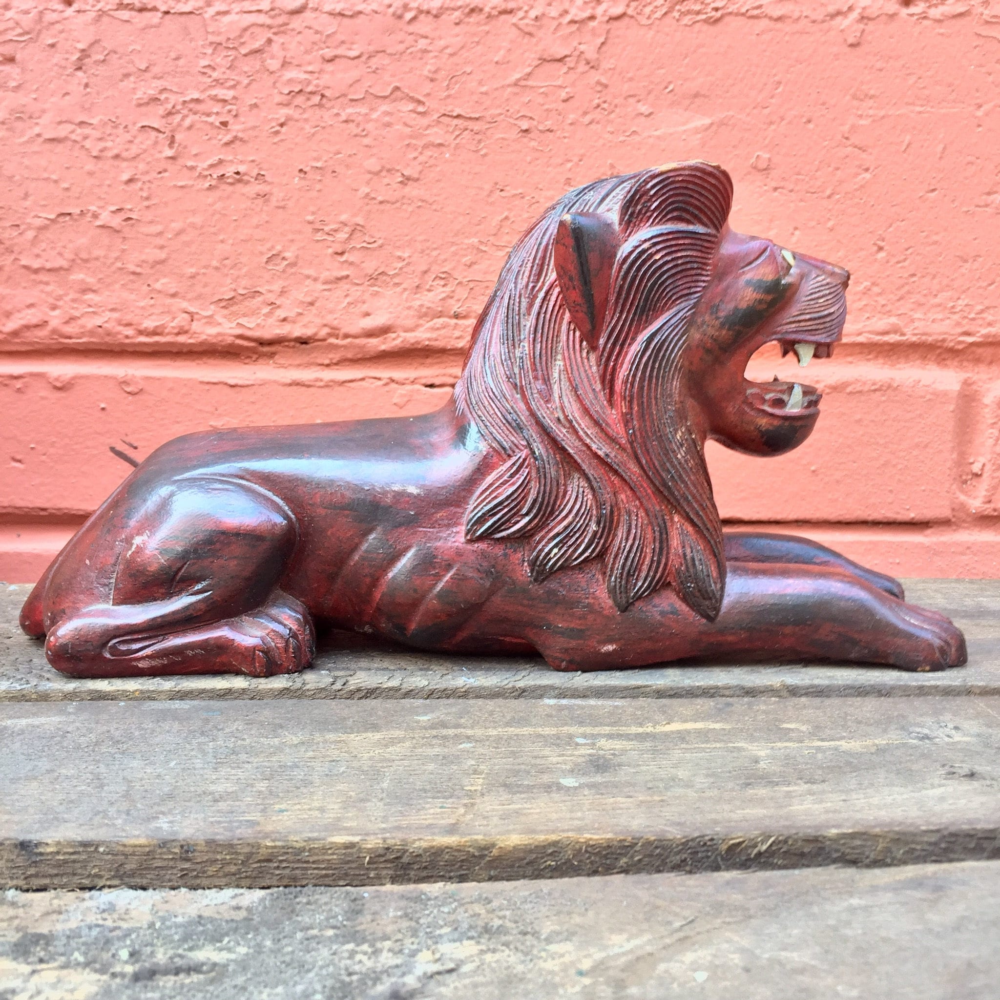 Carved Wooden Lion | Hand Carved Lion Figurine | Lion Statue | Wood Carving | Lion Sculpture | Vintage Decor | Asian Decor | Hand Crafted