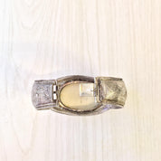 Antique Sterling Silver Chinese Carved Horn Bracelet | Hinged Filagree Bracelet | Scrimshaw Bracelet | Filagree Silver | Asian Jewelry |