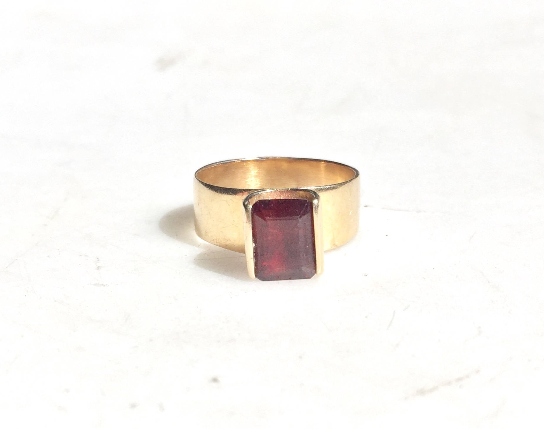 14K yellow gold ring with emerald cut garnet, vintage jewelry gift idea