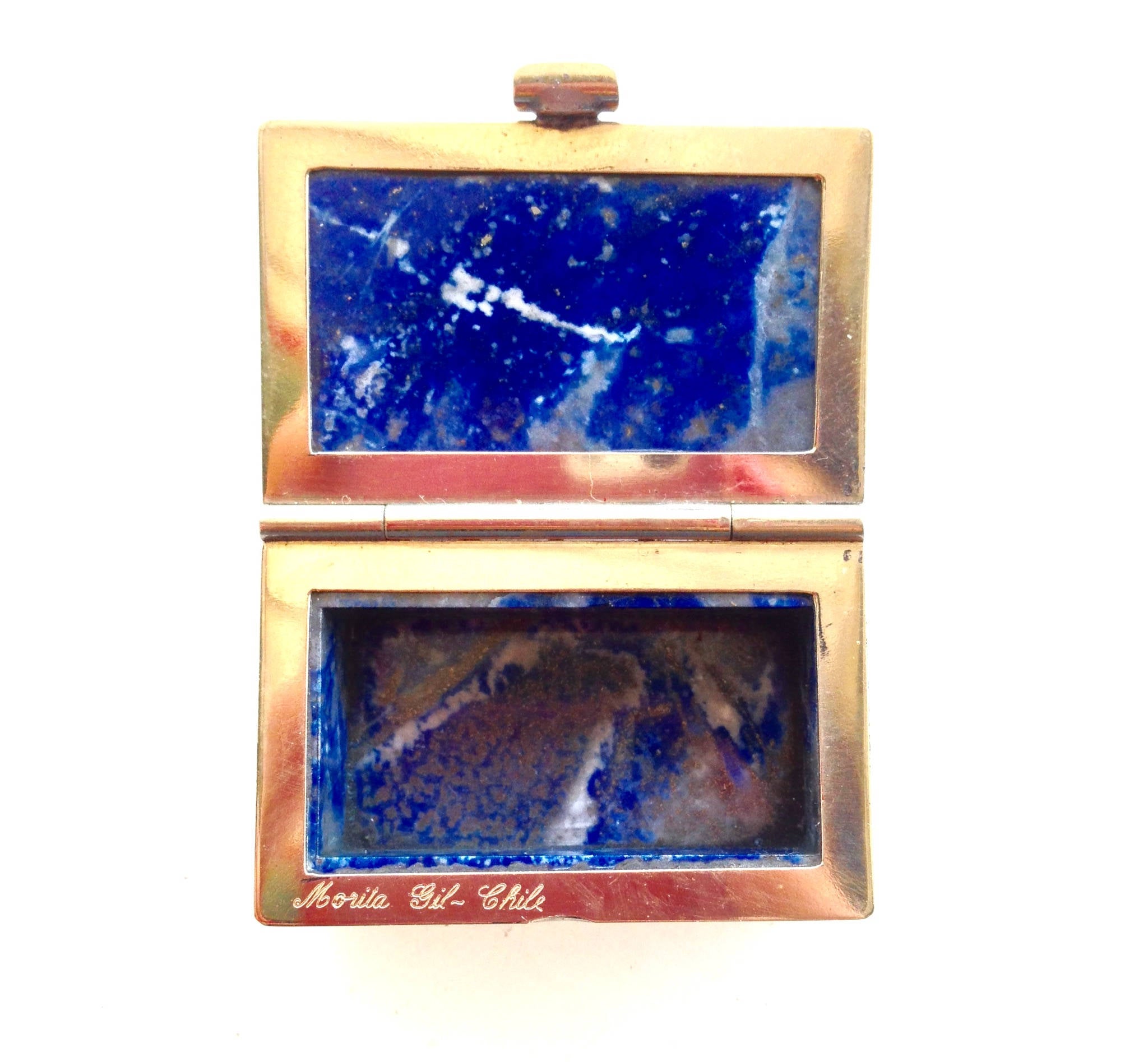 Blue Lapis Stone | Vintage Chile Lapis | Small Antique Box | Rectangular Stone Keepsake | Gold Lined Stone Box | Vintage Stone
