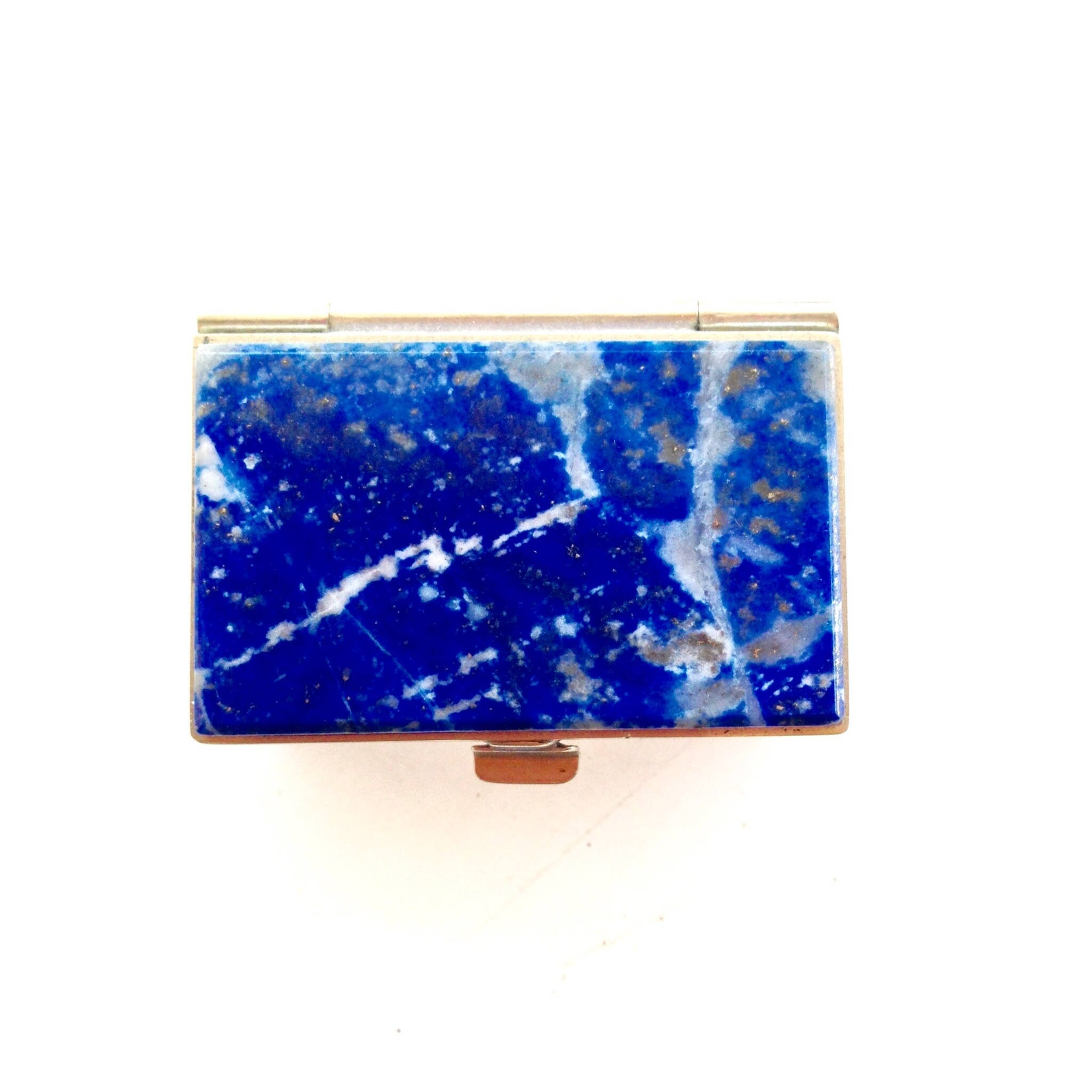 Blue Lapis Stone | Vintage Chile Lapis | Small Antique Box | Rectangular Stone Keepsake | Gold Lined Stone Box | Vintage Stone
