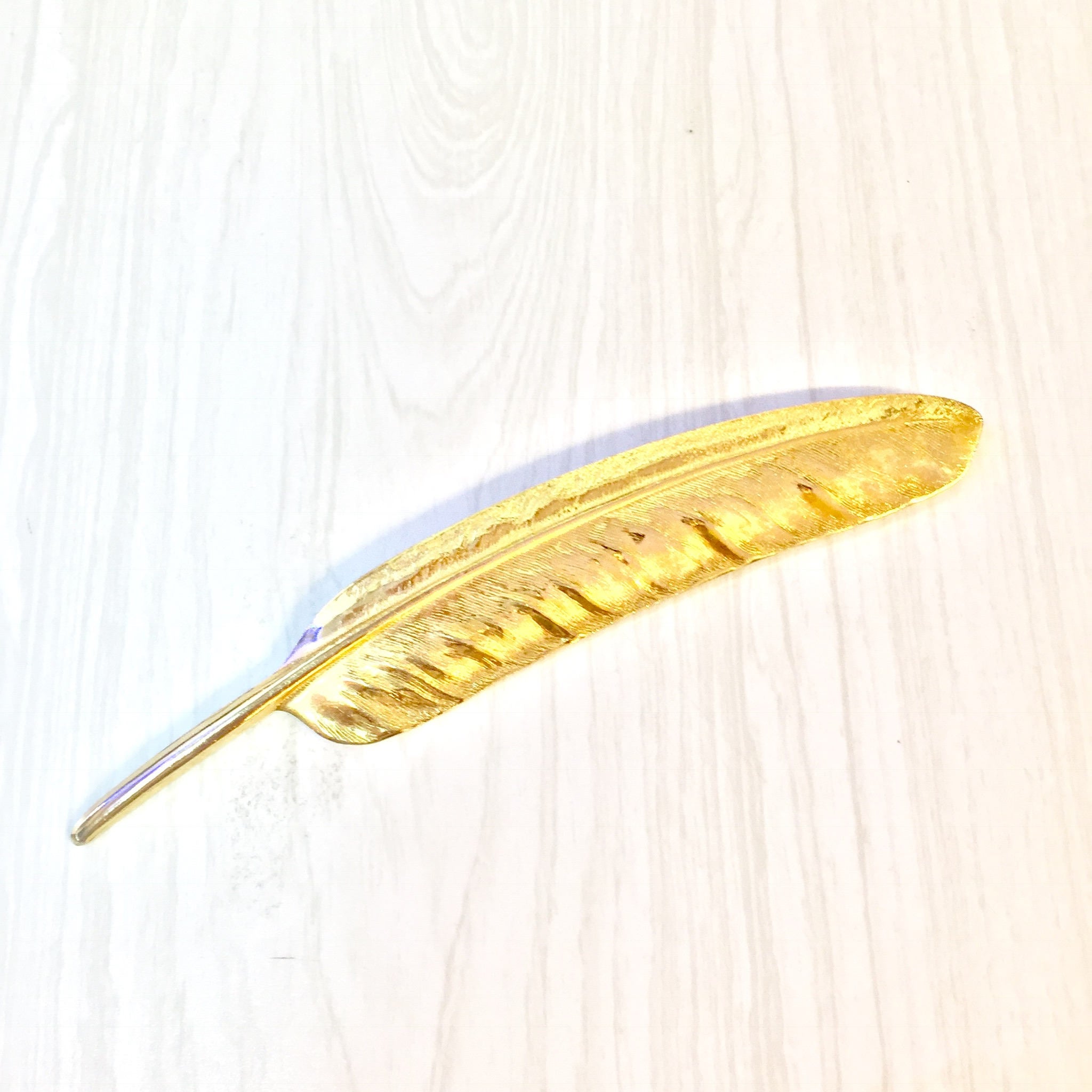 Gold Toned Feather Brooch | Large Feather Pin | Costume Jewelry | Vintage Costume Jewelry | Long Brooch | Statement Jewelry | Gift Idea