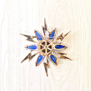 Vintage Art Deco Brooch | Sterling Silver Pin | Starburst Snowflake Shape | Blue Stones | Rhinestones | Silver Jewelry | Lightening Bolt