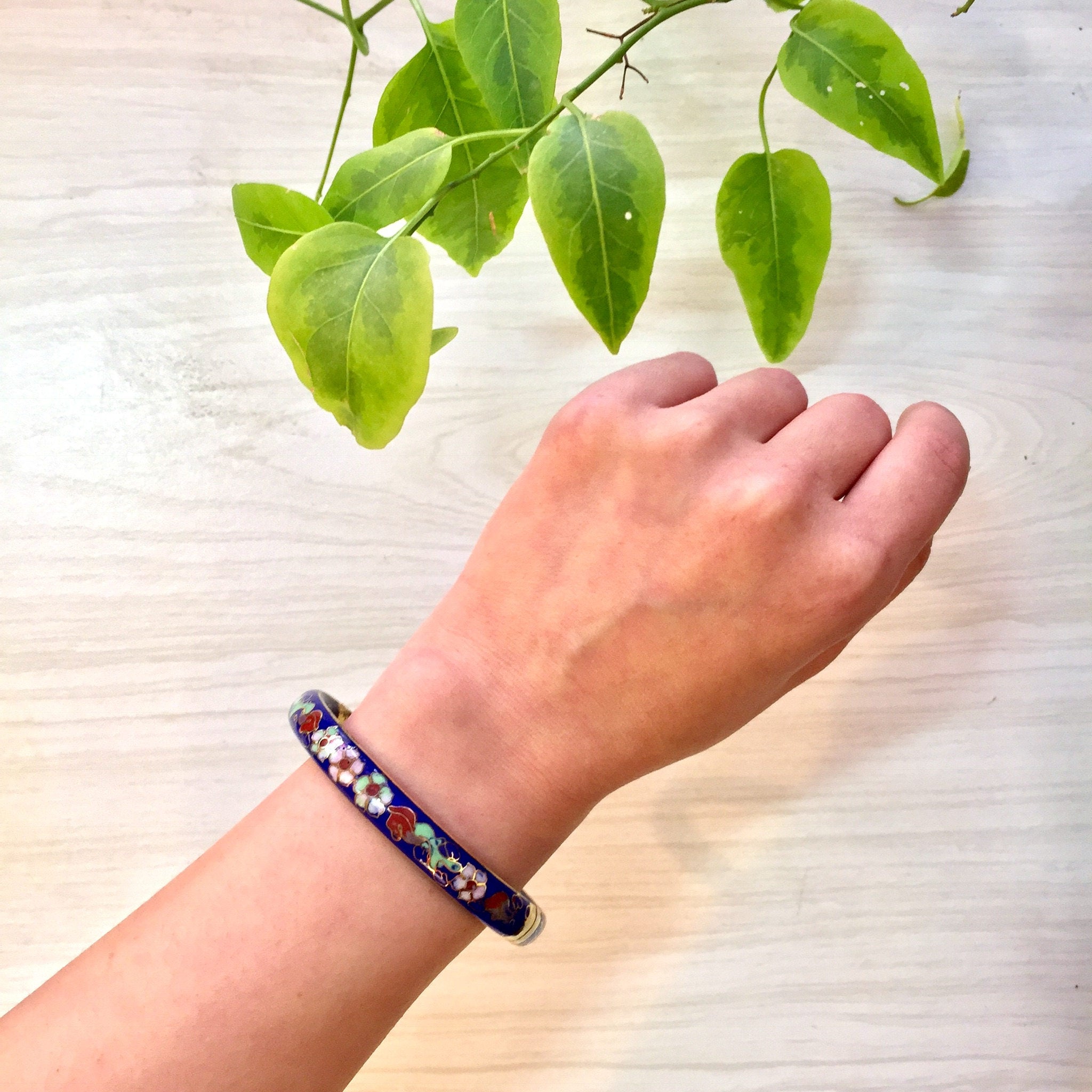 Vintage Cloisonne Bangle Bracelet | Cloisonne | Enamel Bracelet | Blue | Floral Jewelry | Vintage Bangle | 1980s Jewelry | Gift Idea