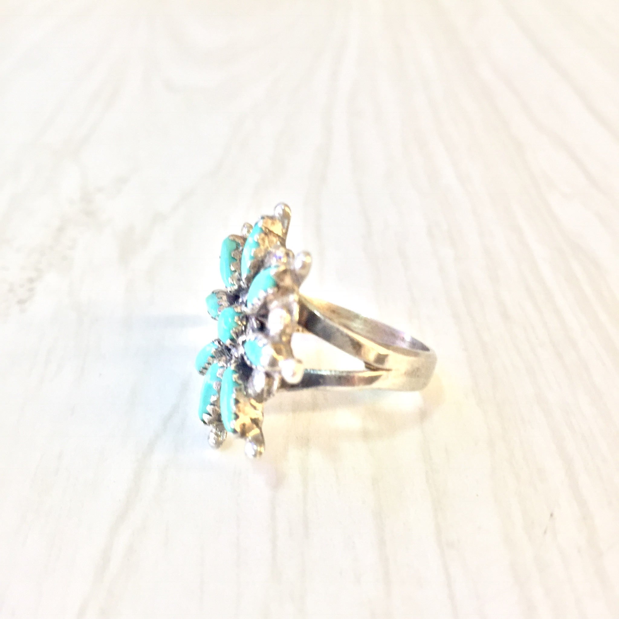 Sterling Silver and Turquoise Ring | Vintage Silver Ring | Flower Ring | Turquoise Jewelry | Vintage | Statement Jewelry | Holiday Gift Idea
