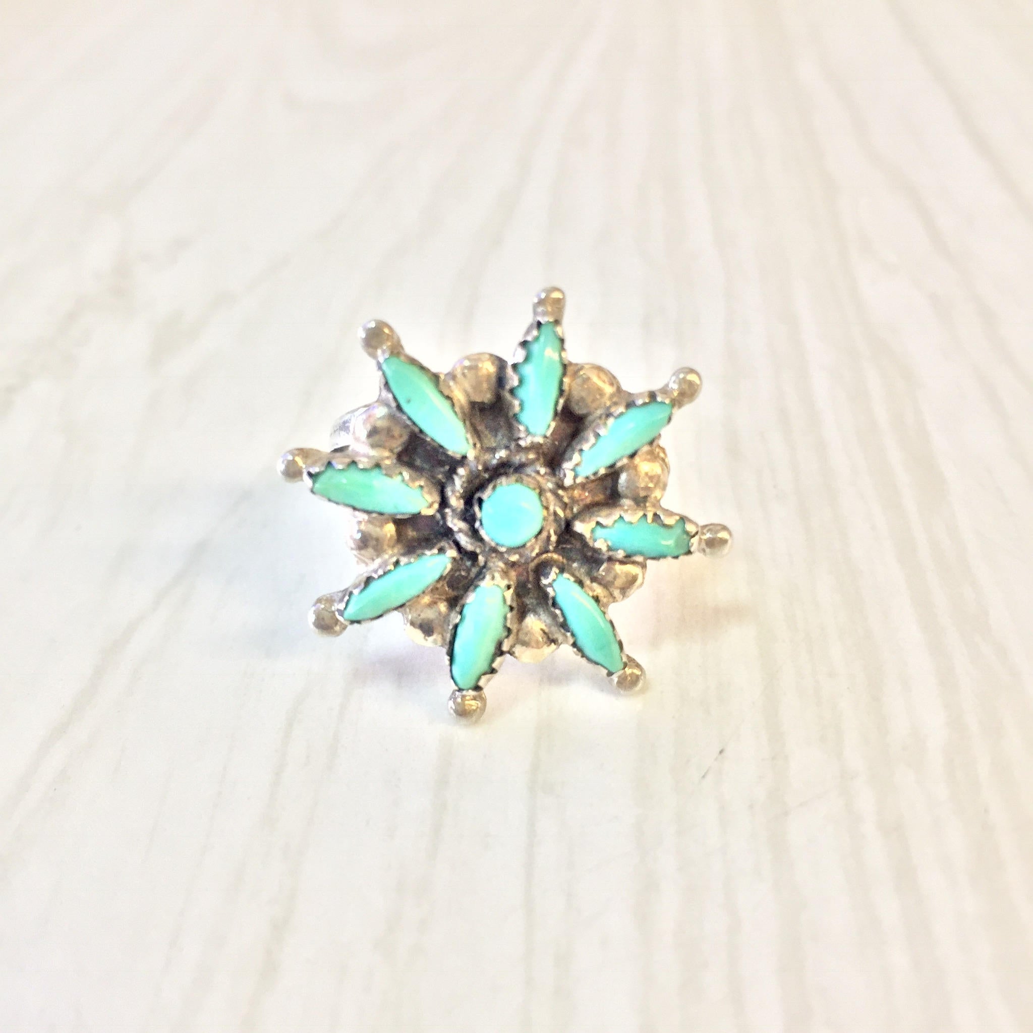 Sterling Silver and Turquoise Ring | Vintage Silver Ring | Flower Ring | Turquoise Jewelry | Vintage | Statement Jewelry | Holiday Gift Idea