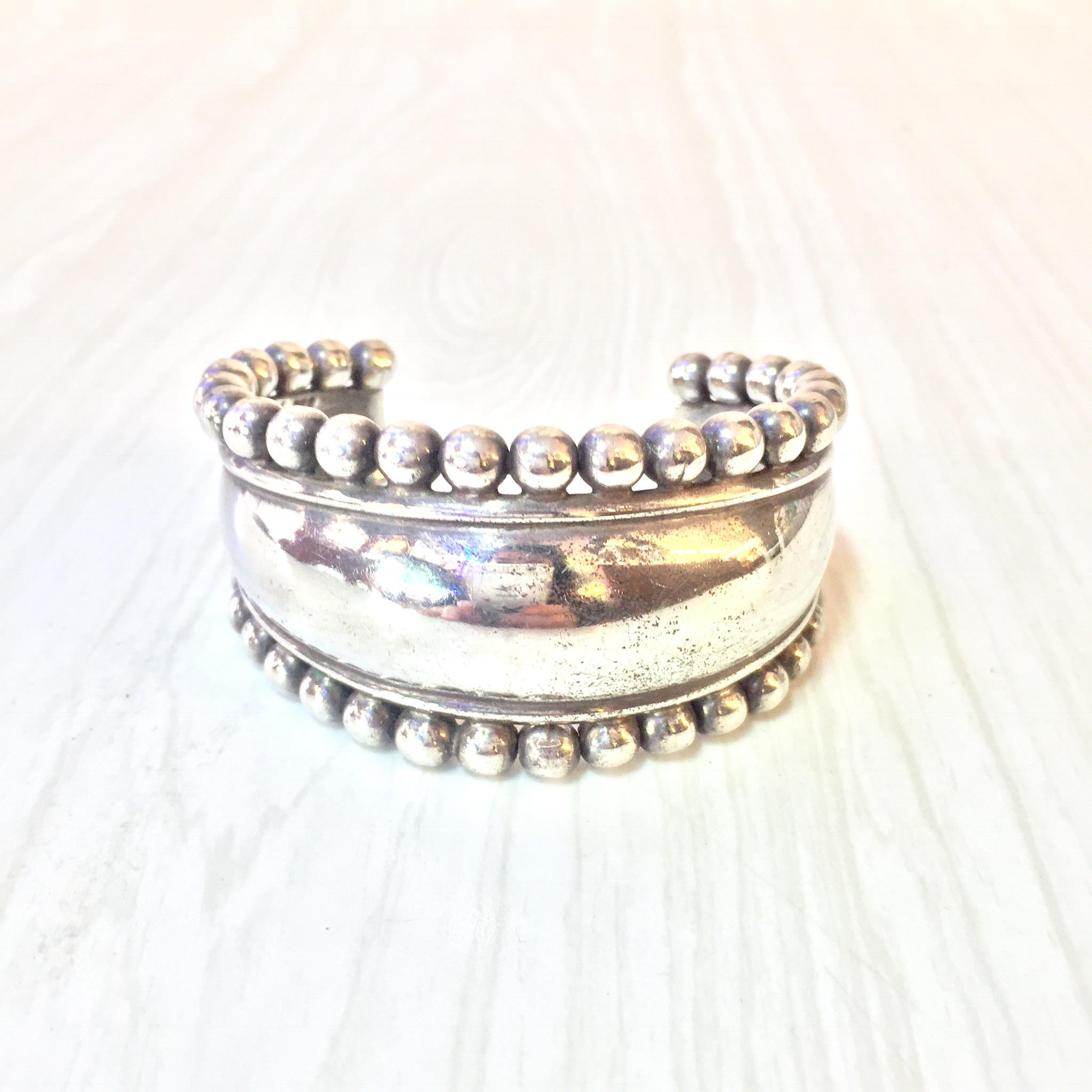 Beaded Sterling Silver Cuff Bracelet | Vintage Jewelry | Silver Jewelry | Cuff | Bangle | Minimalist Style | Gift For Her | Gift For Him