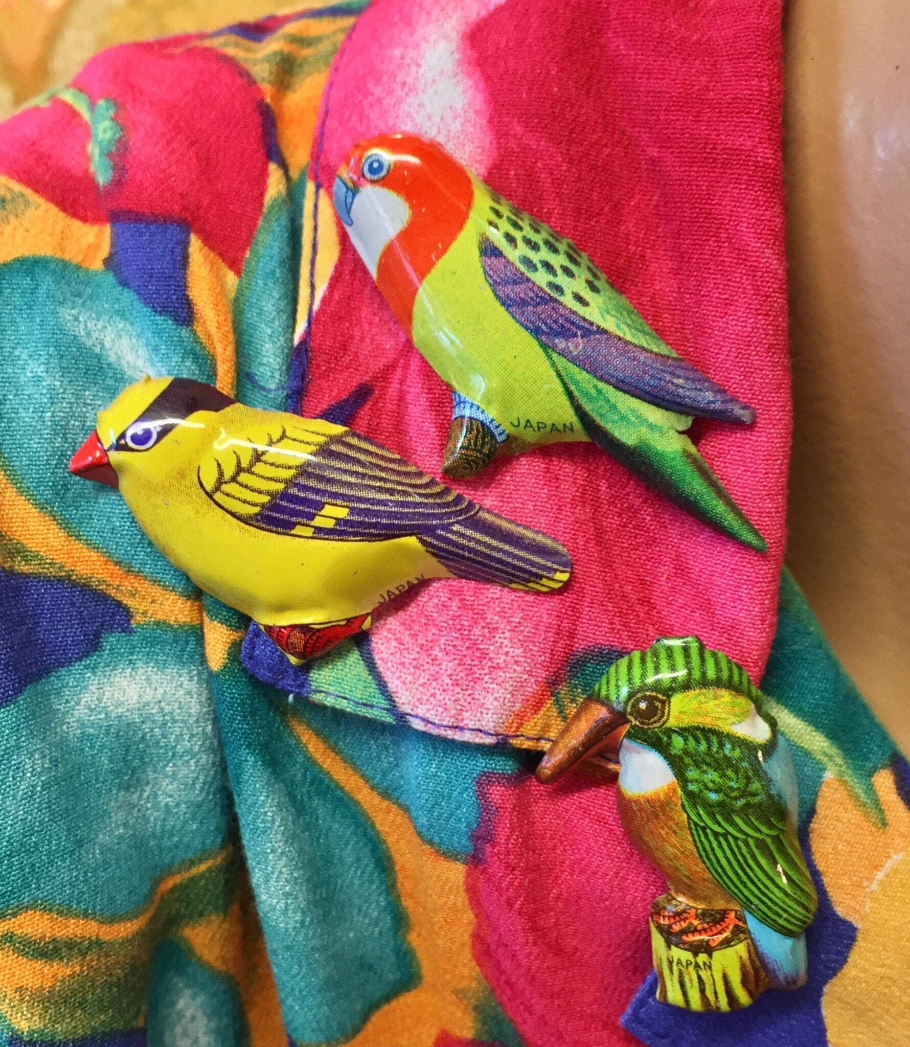Vintage Metal Bird Pins | Bird Brooch | Set of Three Pins | Vintage Pin | Brooch | Bird | Tropical Birds | Japan |
