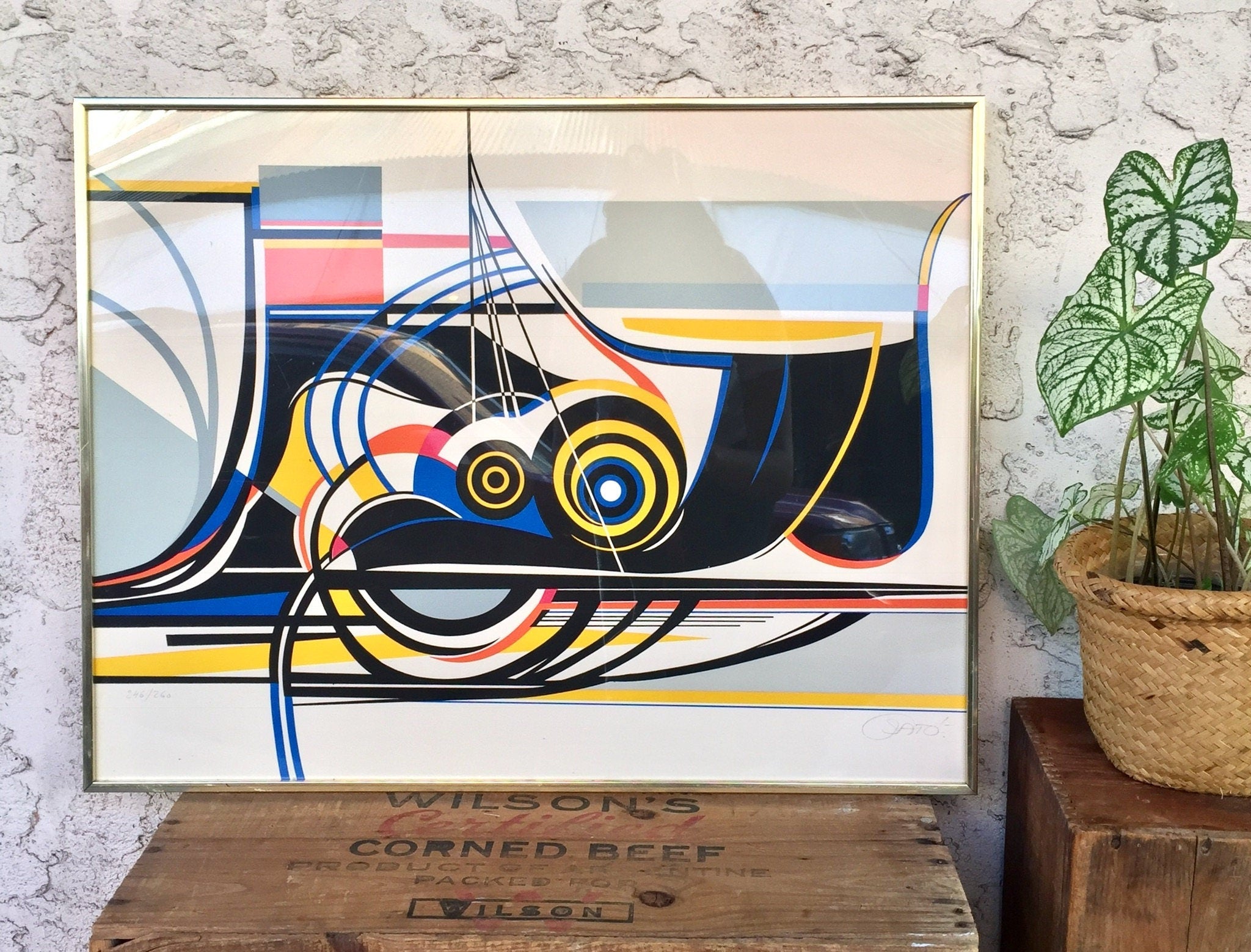 modern Art | 80's Fashion Lithography | Vintage Japanese Print Art | framed Art | Sato Signed Picture | lithograph | contemporary