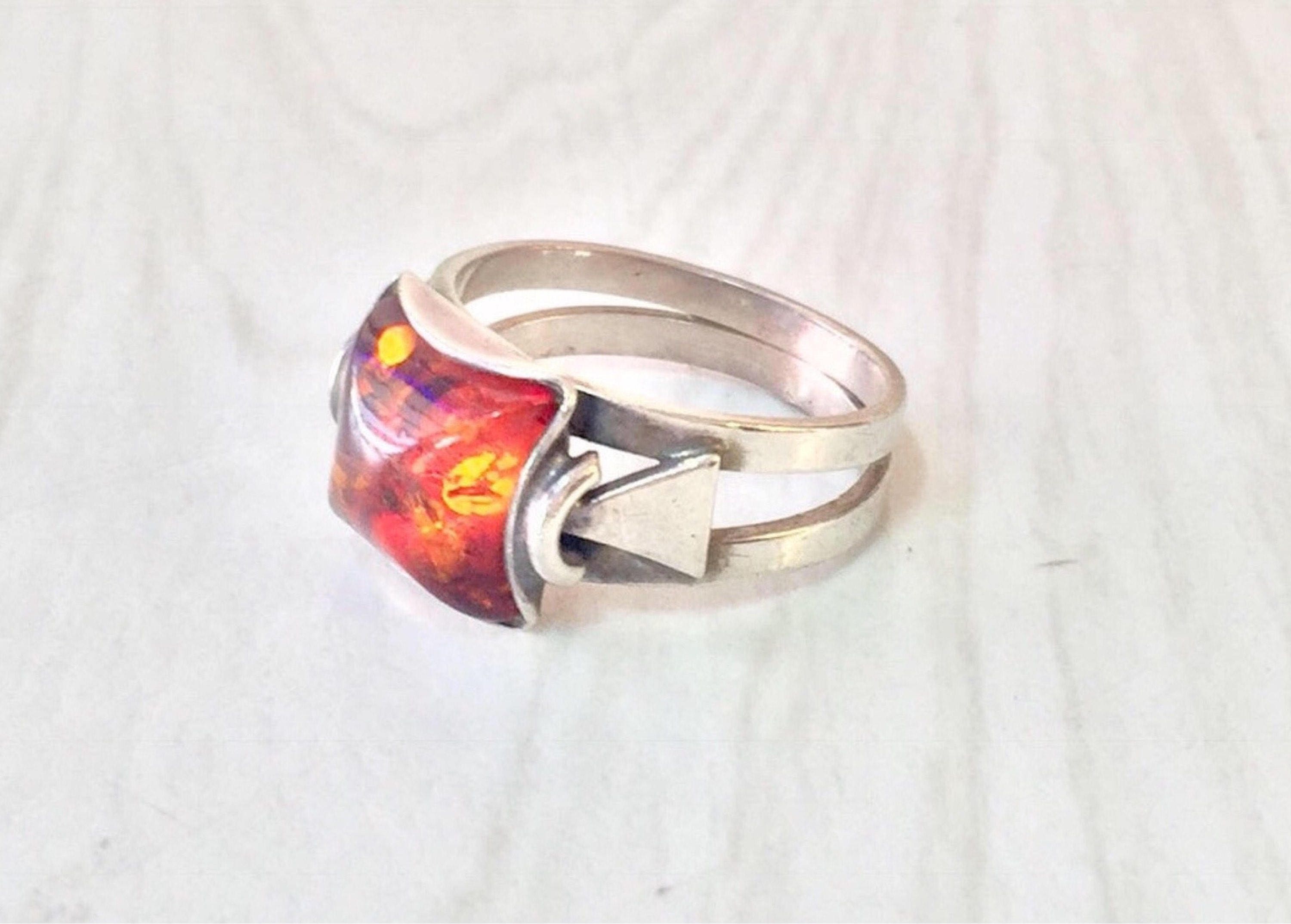 Vintage Silver Ring | Vintage Jewelry | Amber Stone Ring | Amber Jewelry | 925 Jewelry | Orange | Amber | Sterling Silver | Baltic Amber